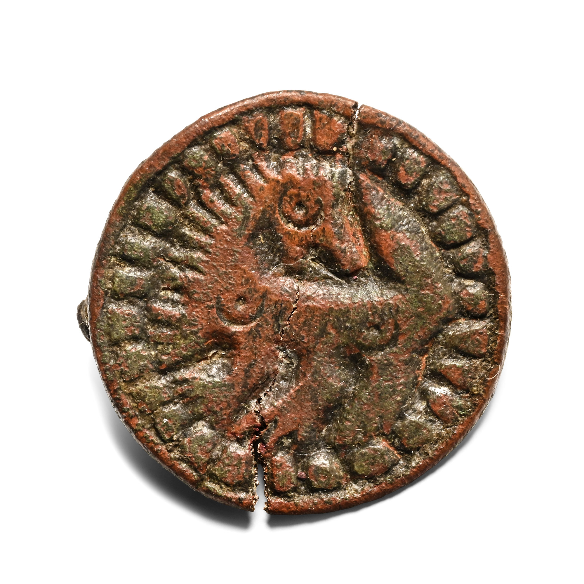 Anglo-Scandinavian Viking Bronze Disc Brooch with Beast Facing Back
