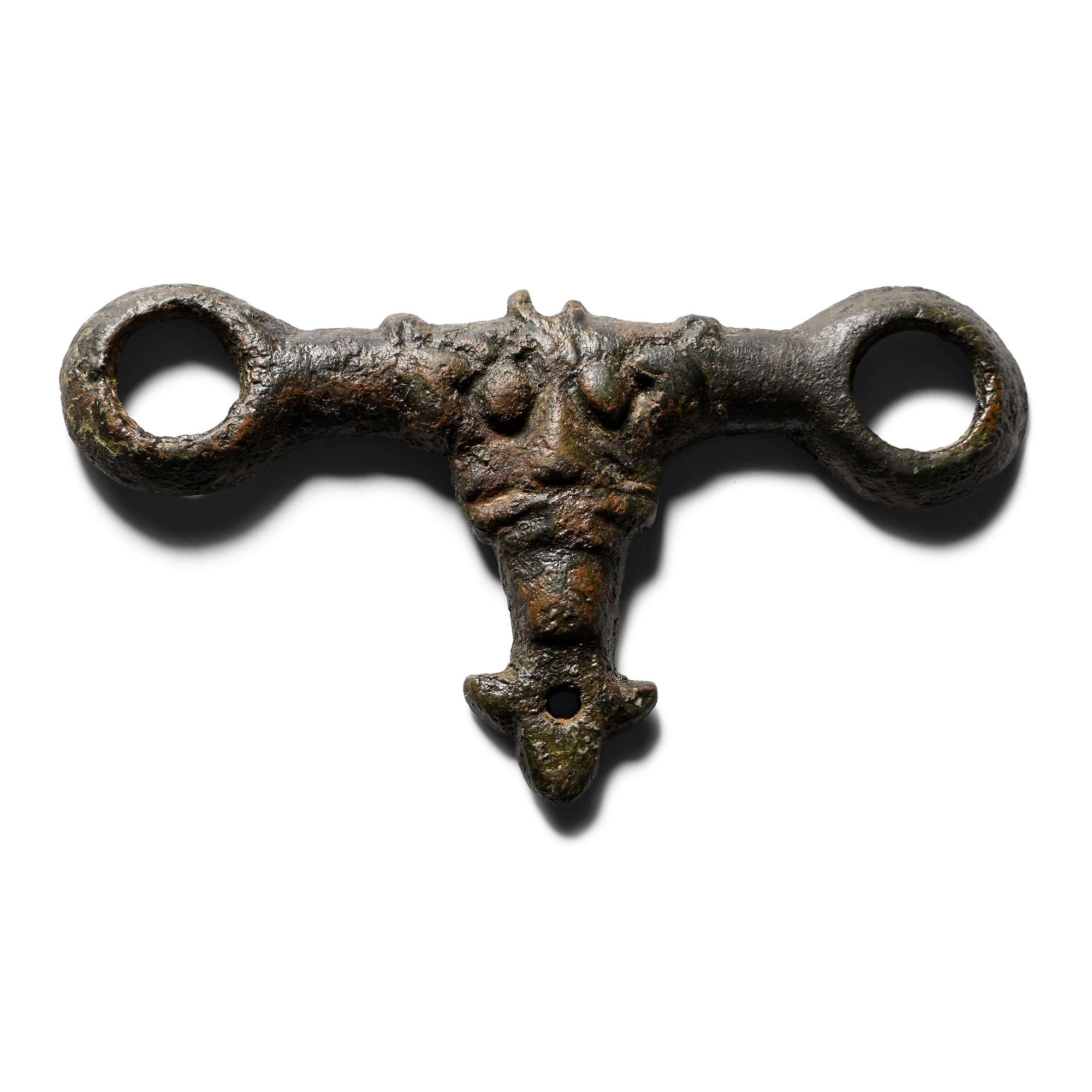 Anglo-Scandinavian Viking Bronze Strap Junction with Bearded Face