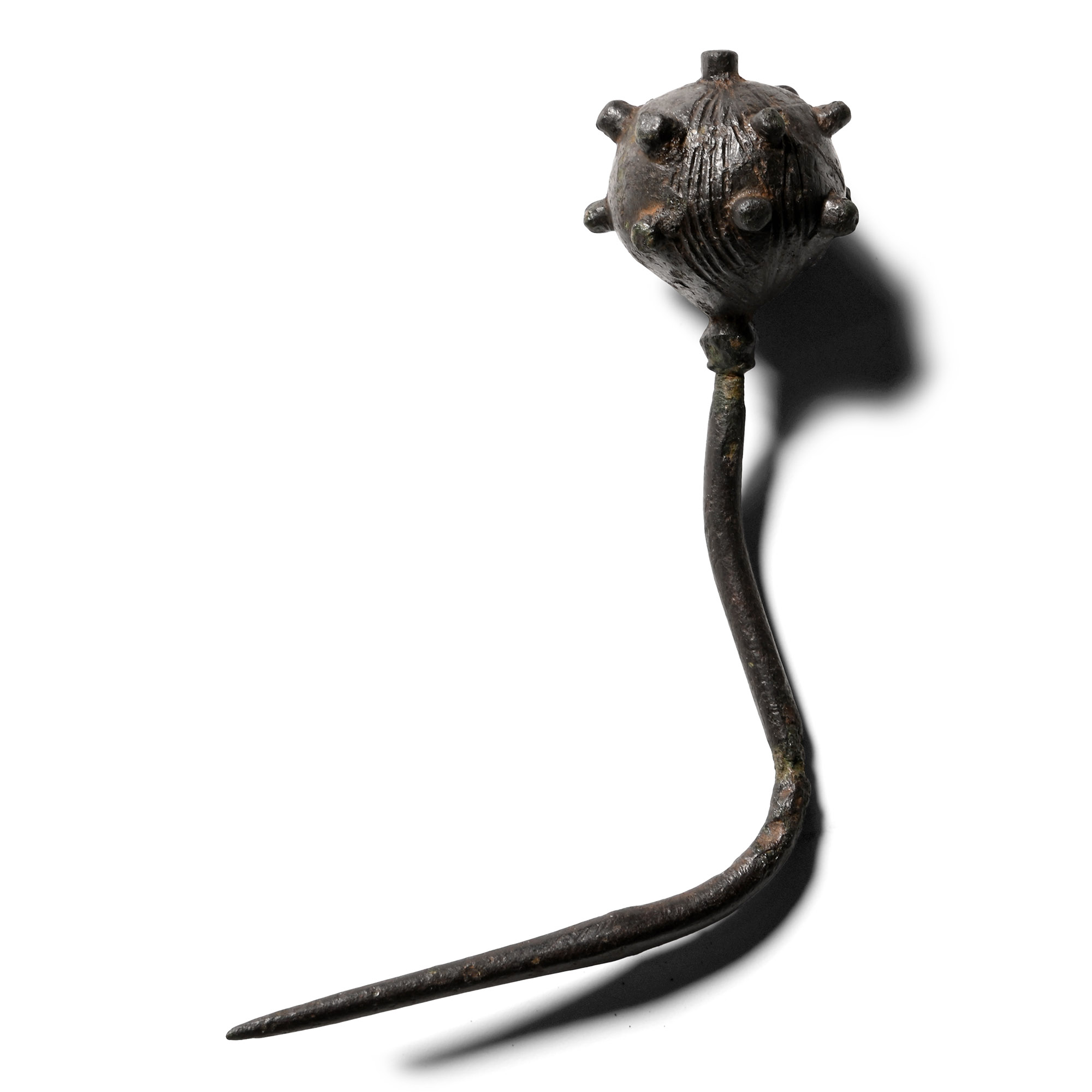 Anglo-Saxon Bronze Hipped Pin with Engraved Head