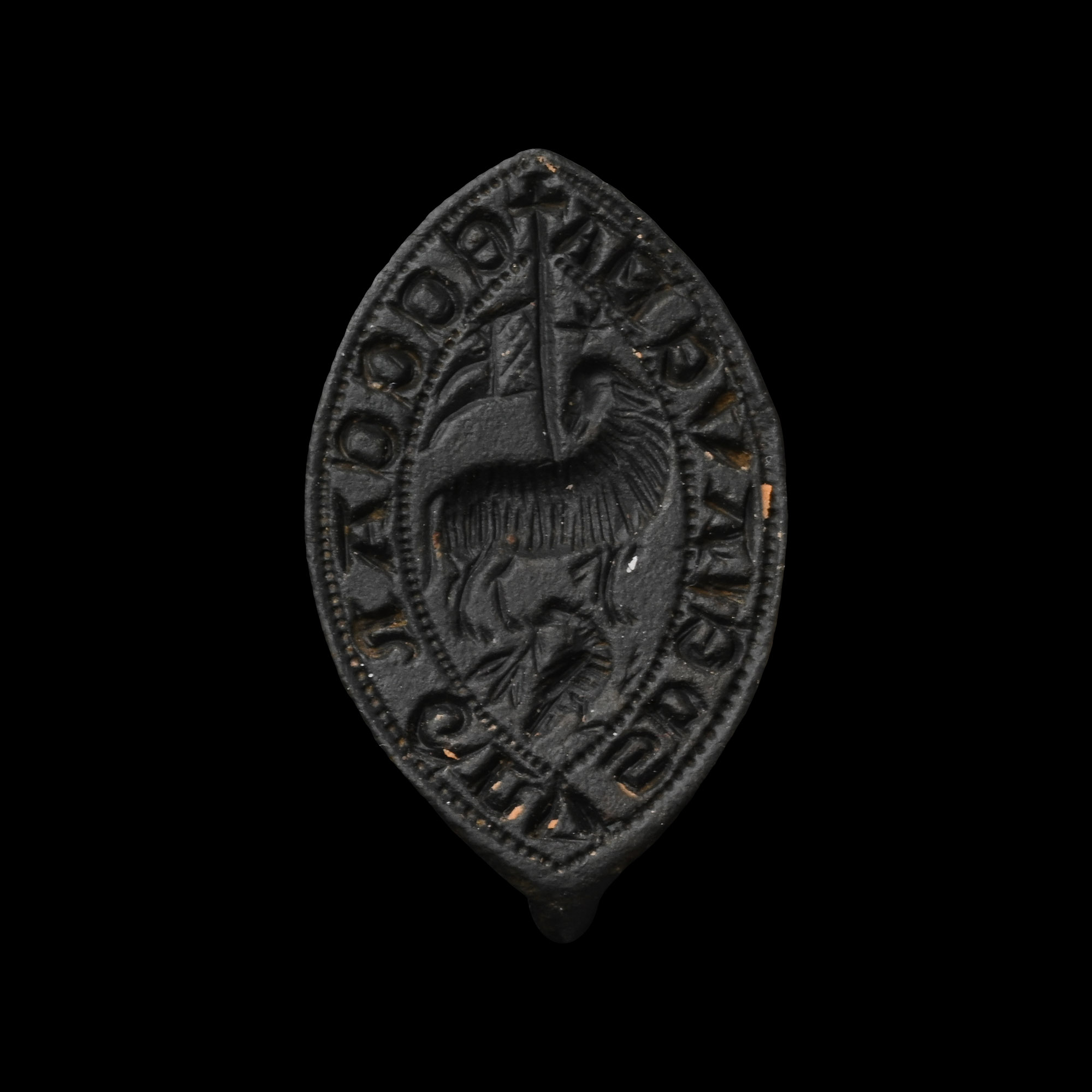 Large Medieval Bronze Vessica-Shaped Seal Matrix with Agnus Dei