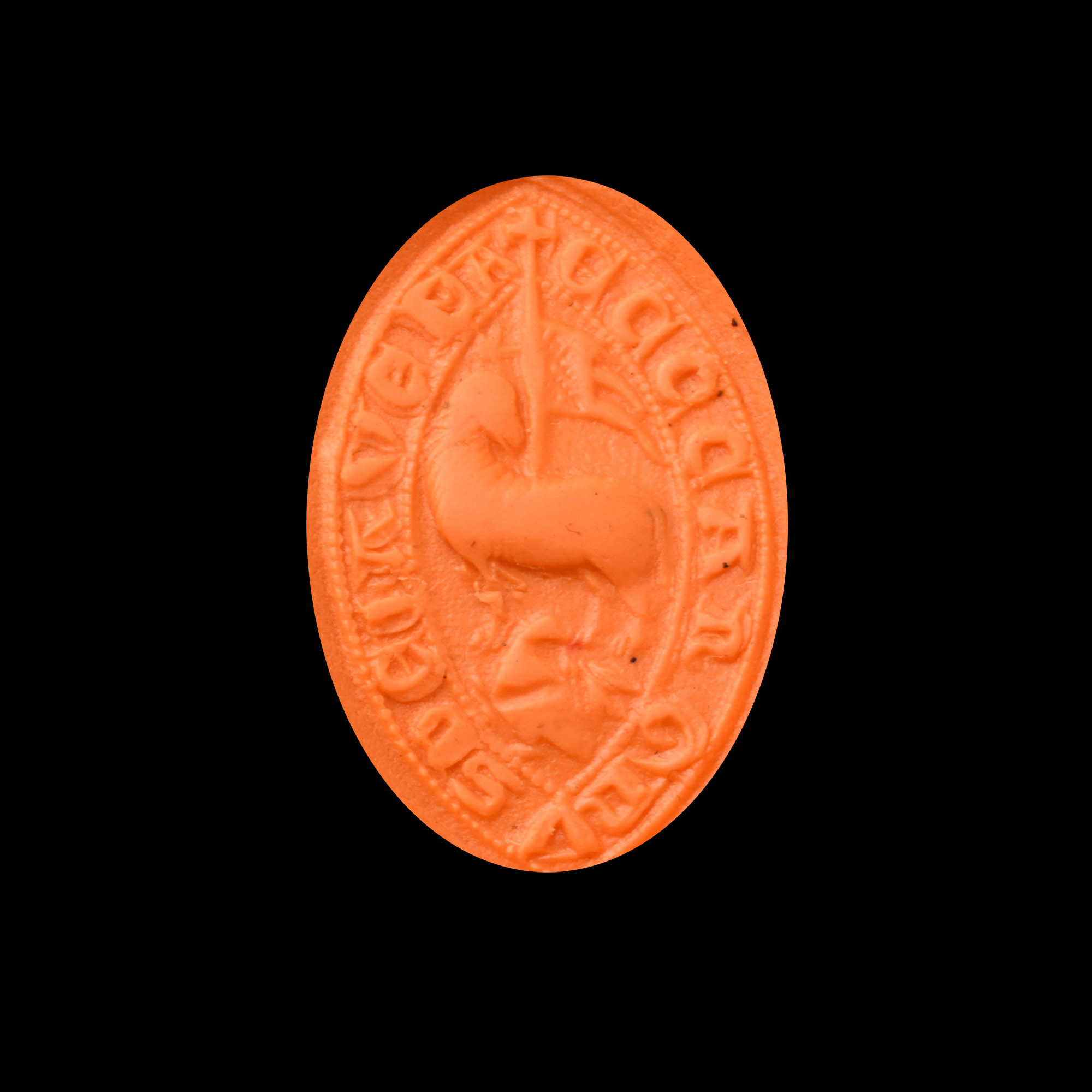 Large Medieval Bronze Vessica-Shaped Seal Matrix with Agnus Dei