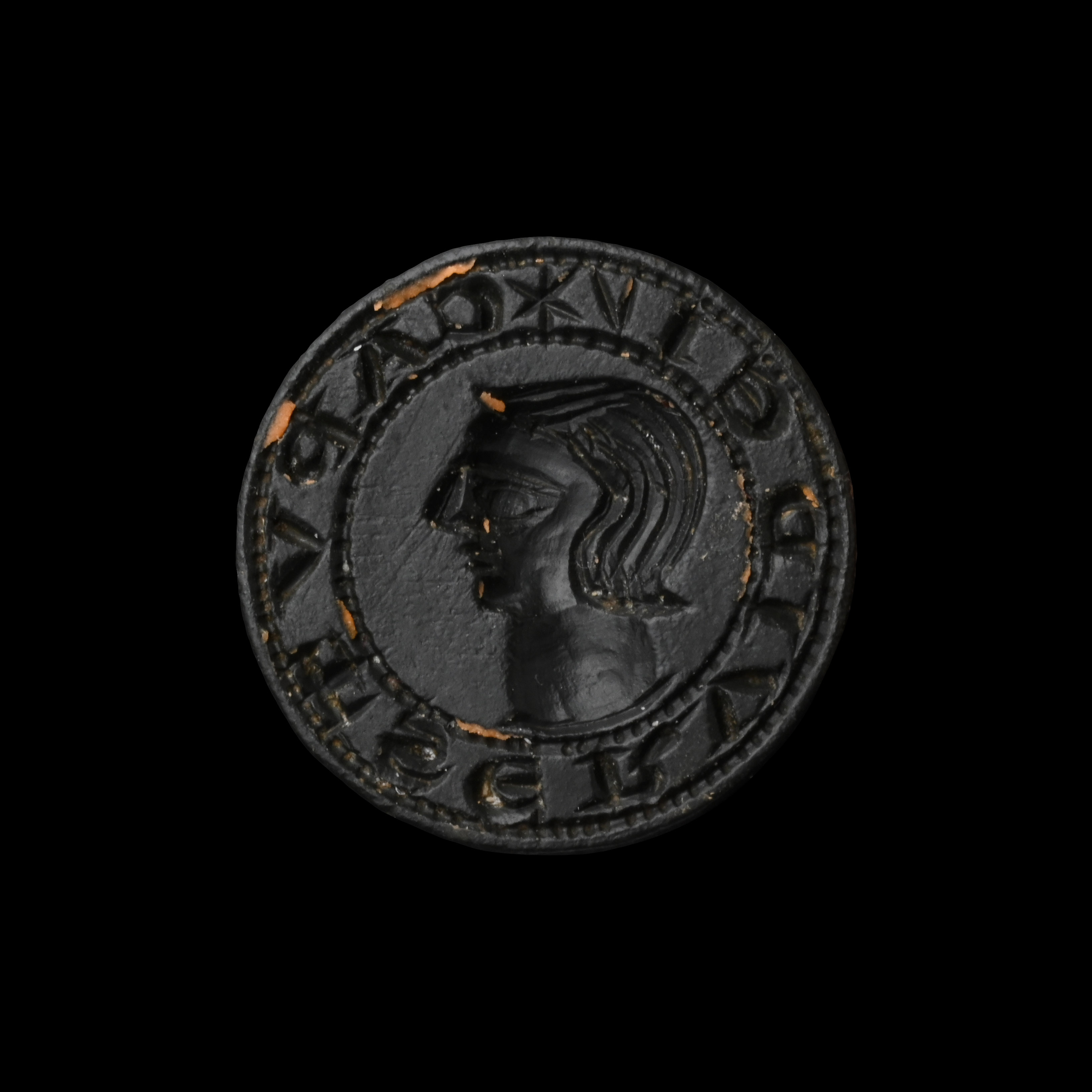 Medieval Bronze Round Seal Matrix with Head of John the Baptist