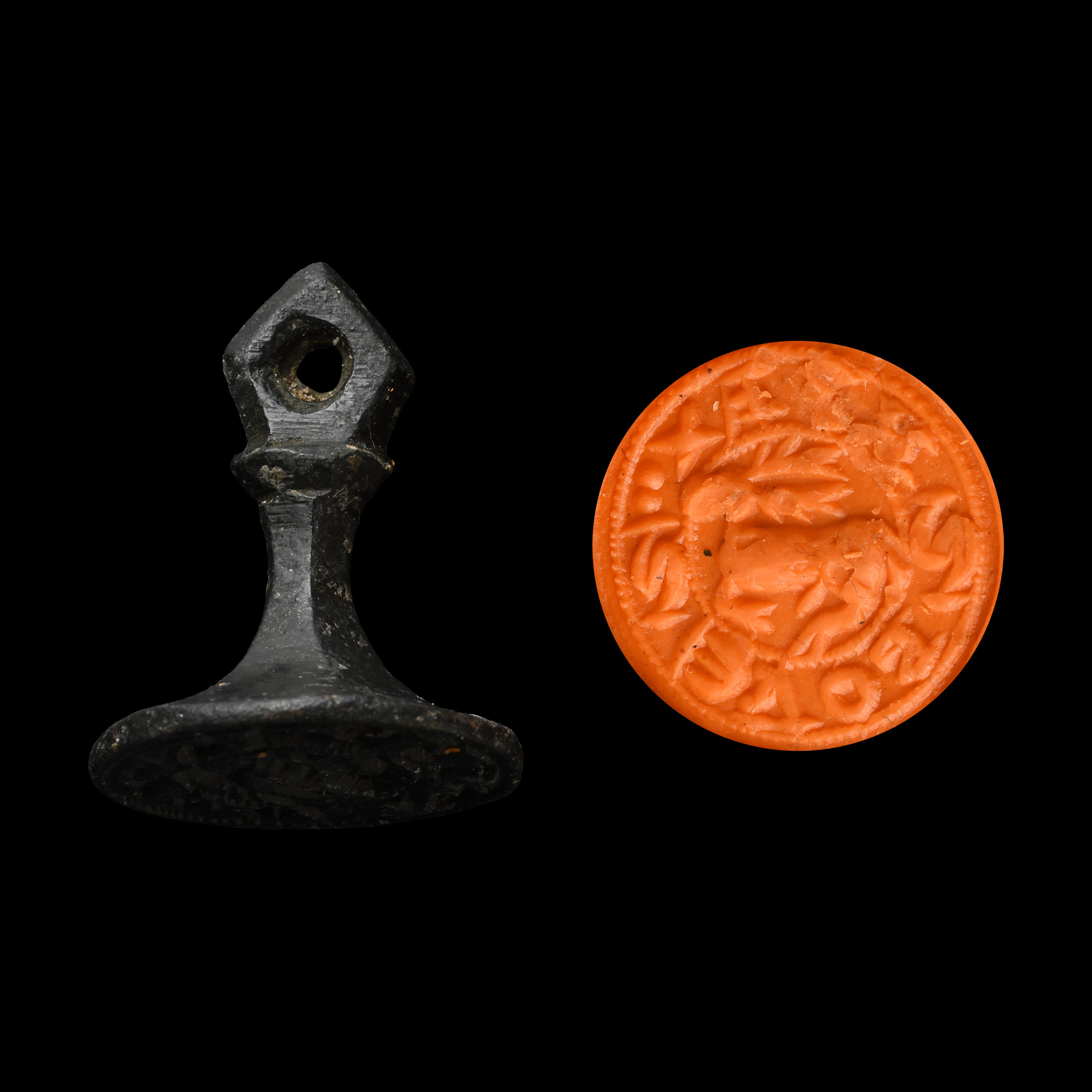 Medieval Bronze Round Seal Matrix with Stag