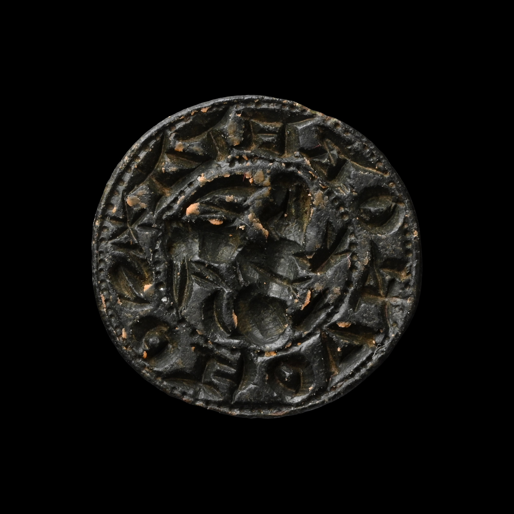 Medieval Bronze Round Seal Matrix with Hare Riding a Hound