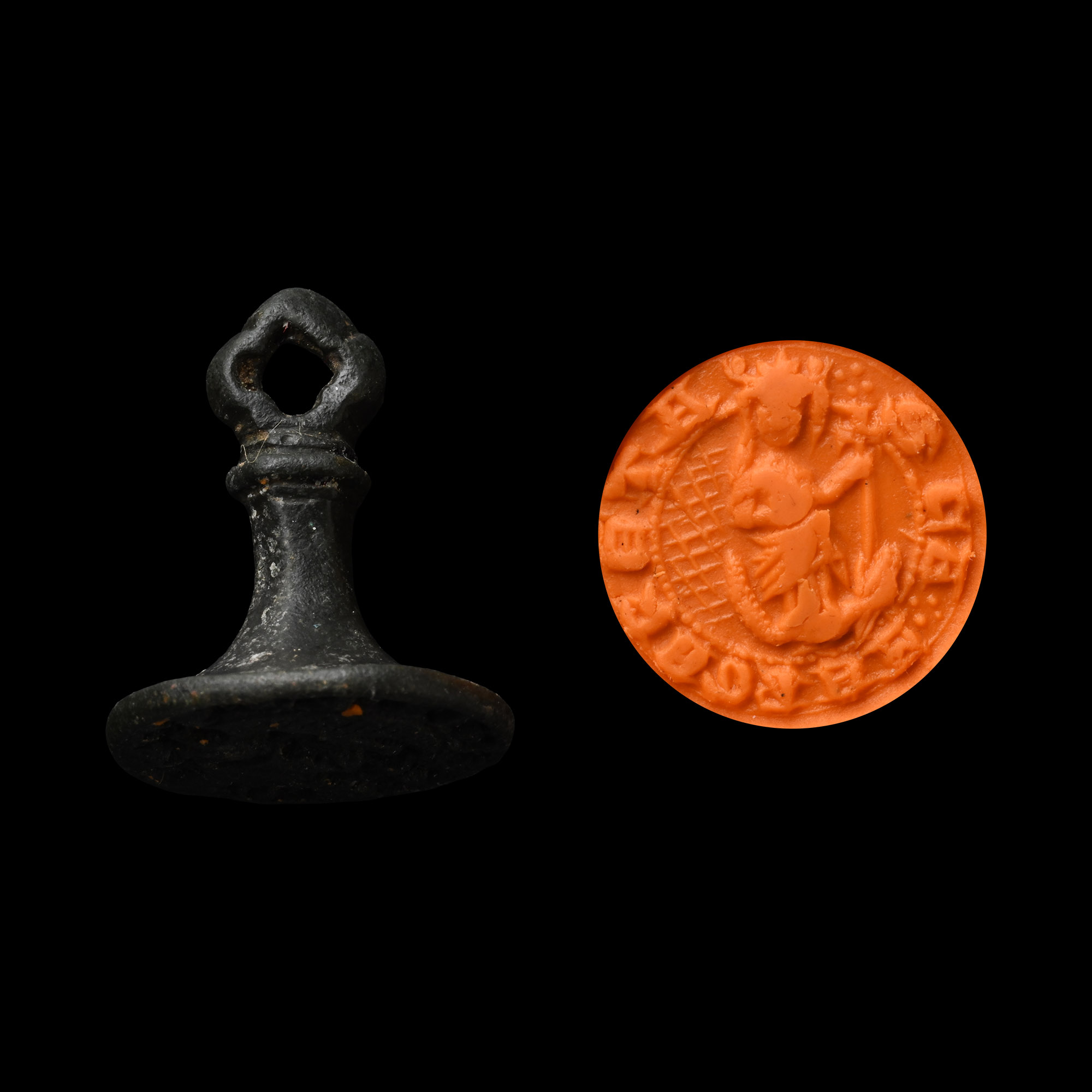 Medieval Bronze Round Seal Matrix with Saint Margaret