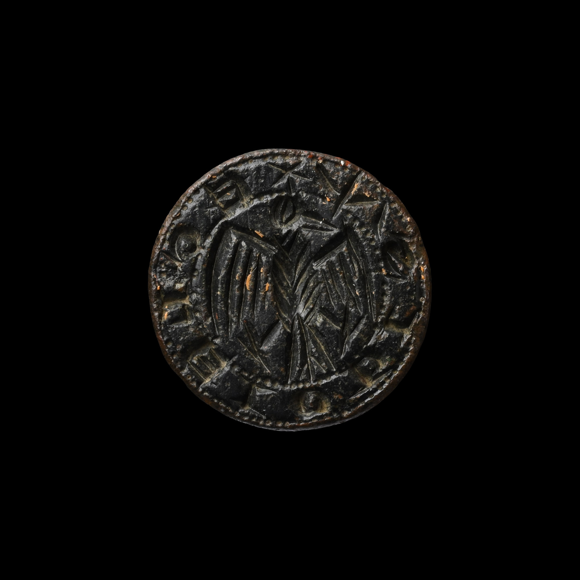 Medieval Bronze Round Seal Matrix with Spread Eagle