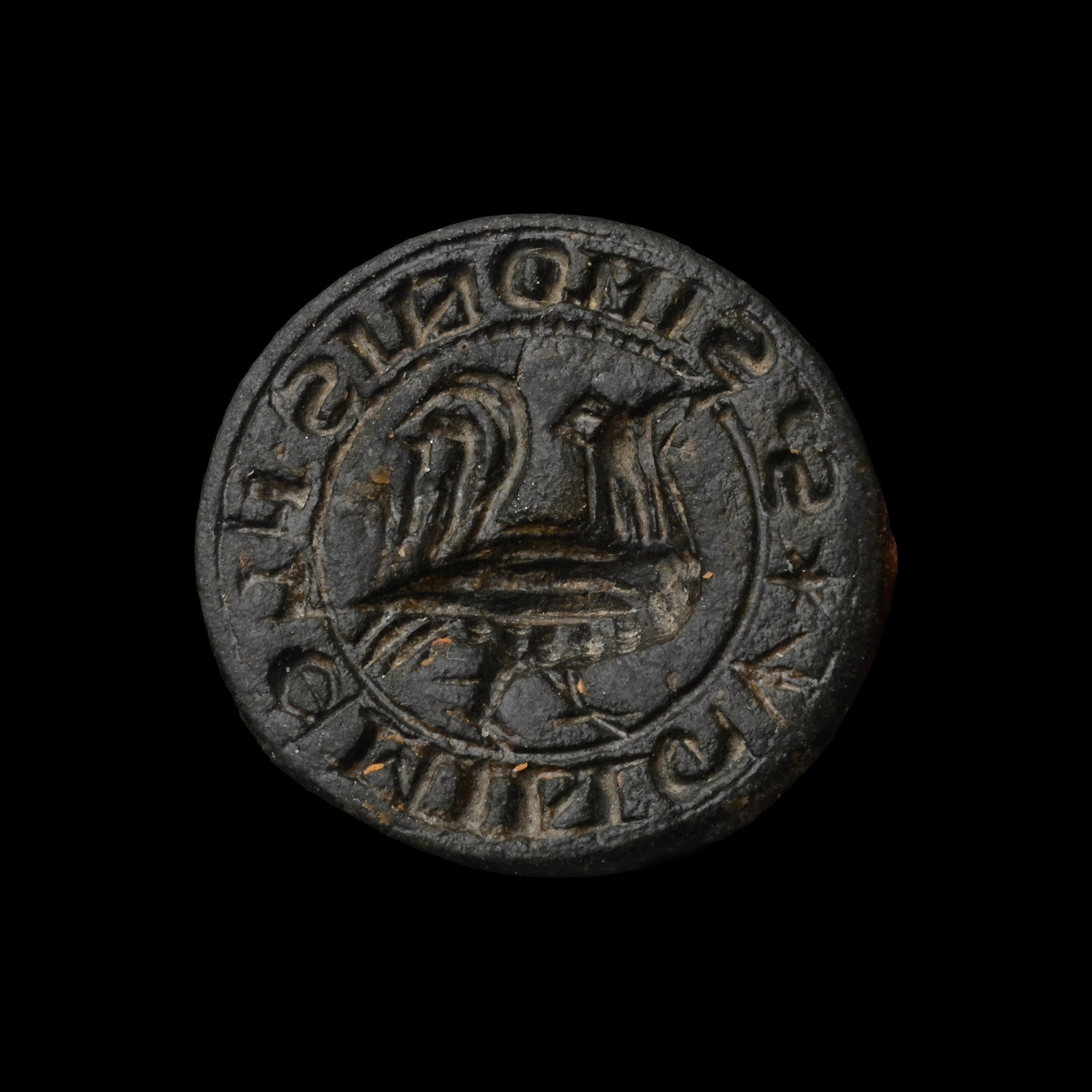 Medieval Bronze Round Seal Matrix with Cockerel of Simon Fleming