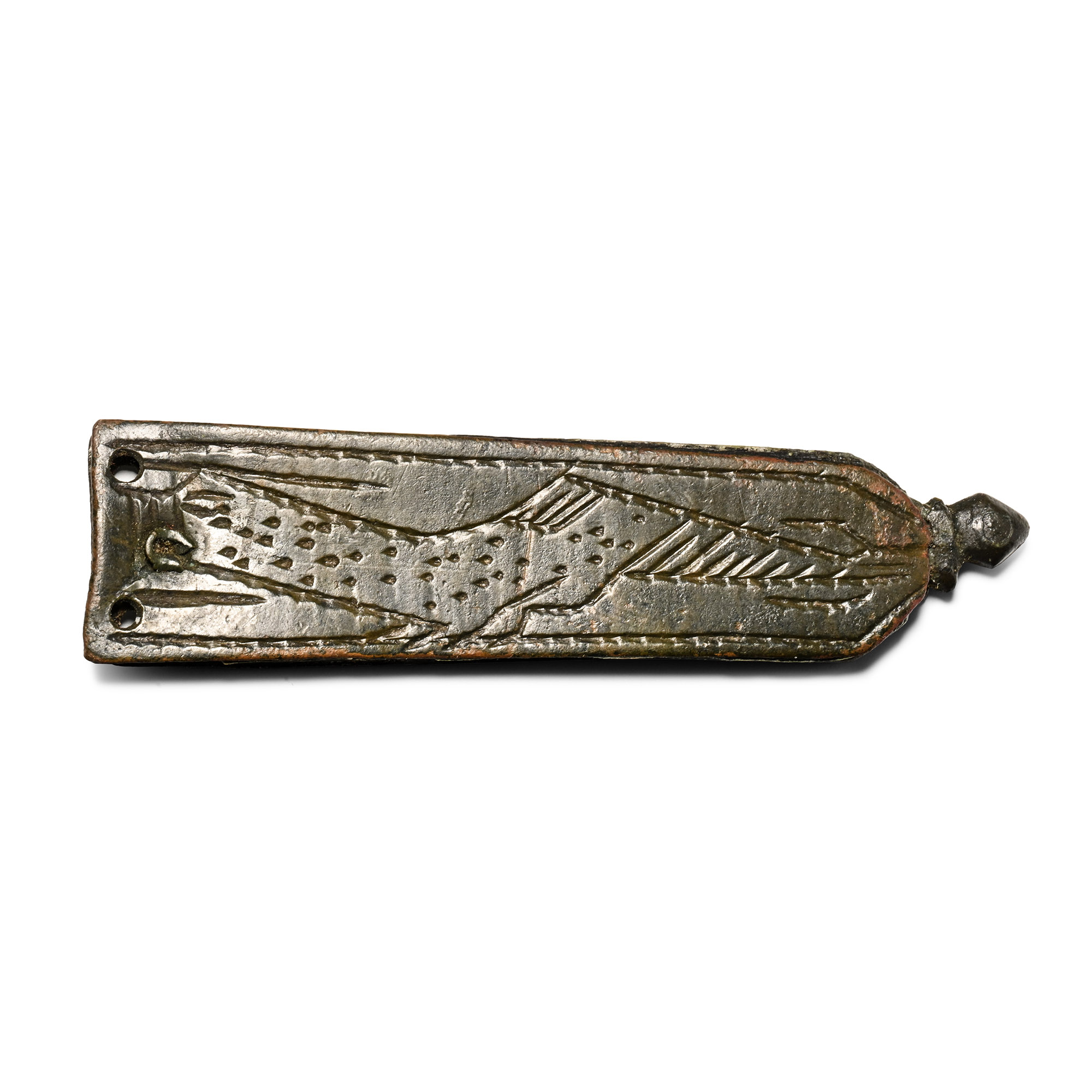 Large Medieval Bronze Strap End with Dragon