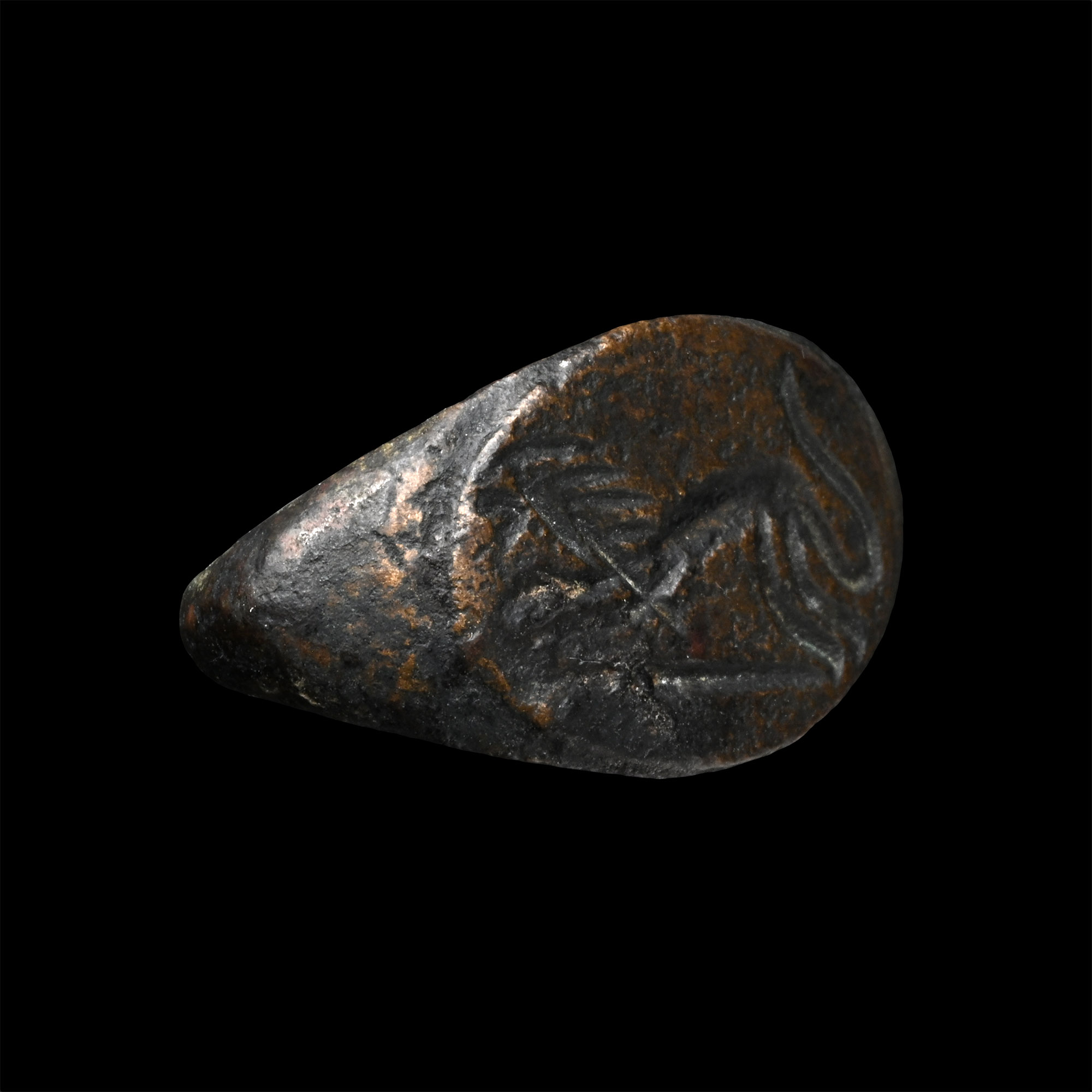 Greek Bronze Ring with Crouching Lion