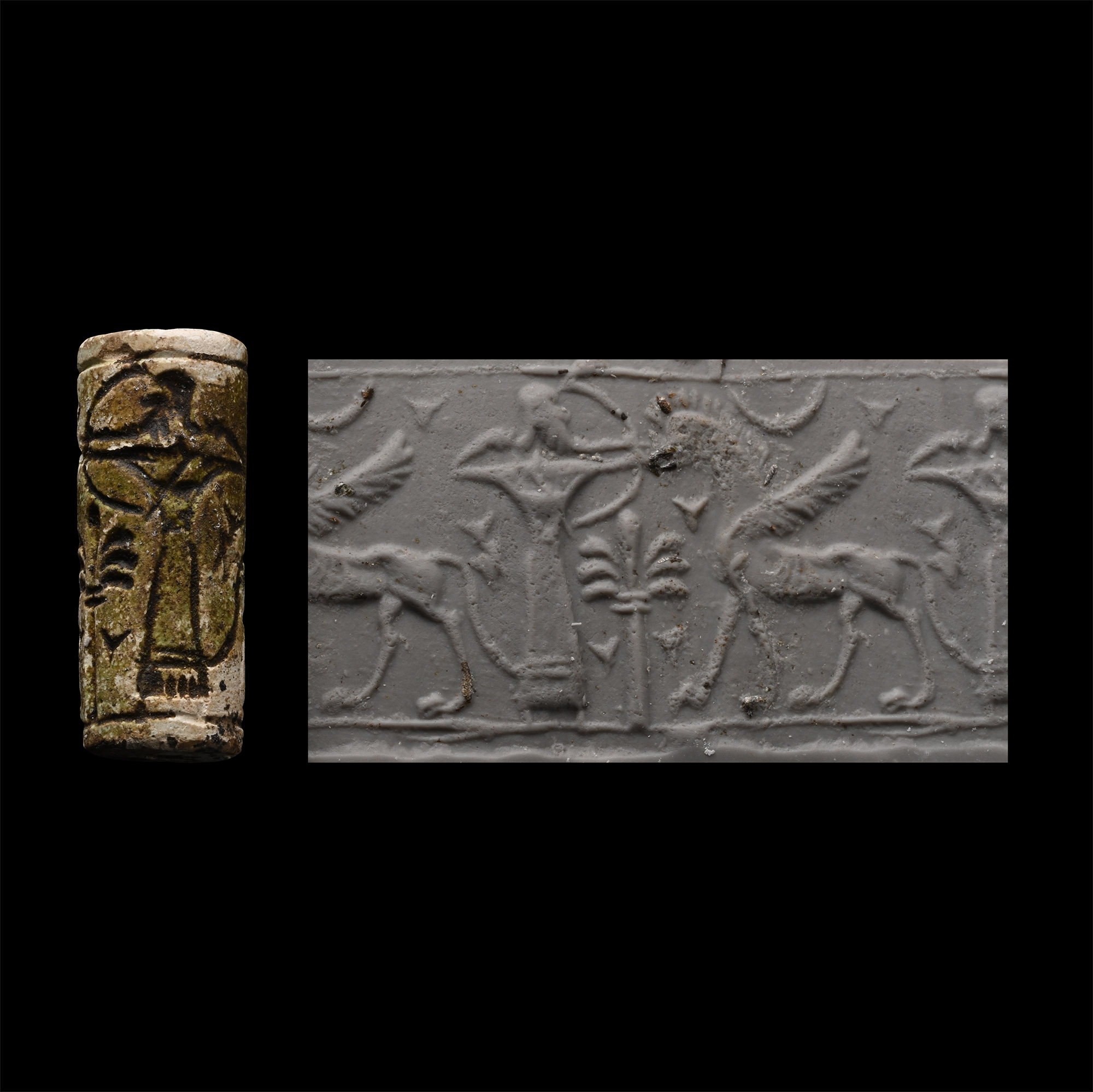 Western Asiatic Faience Cylinder Seal with Archer
