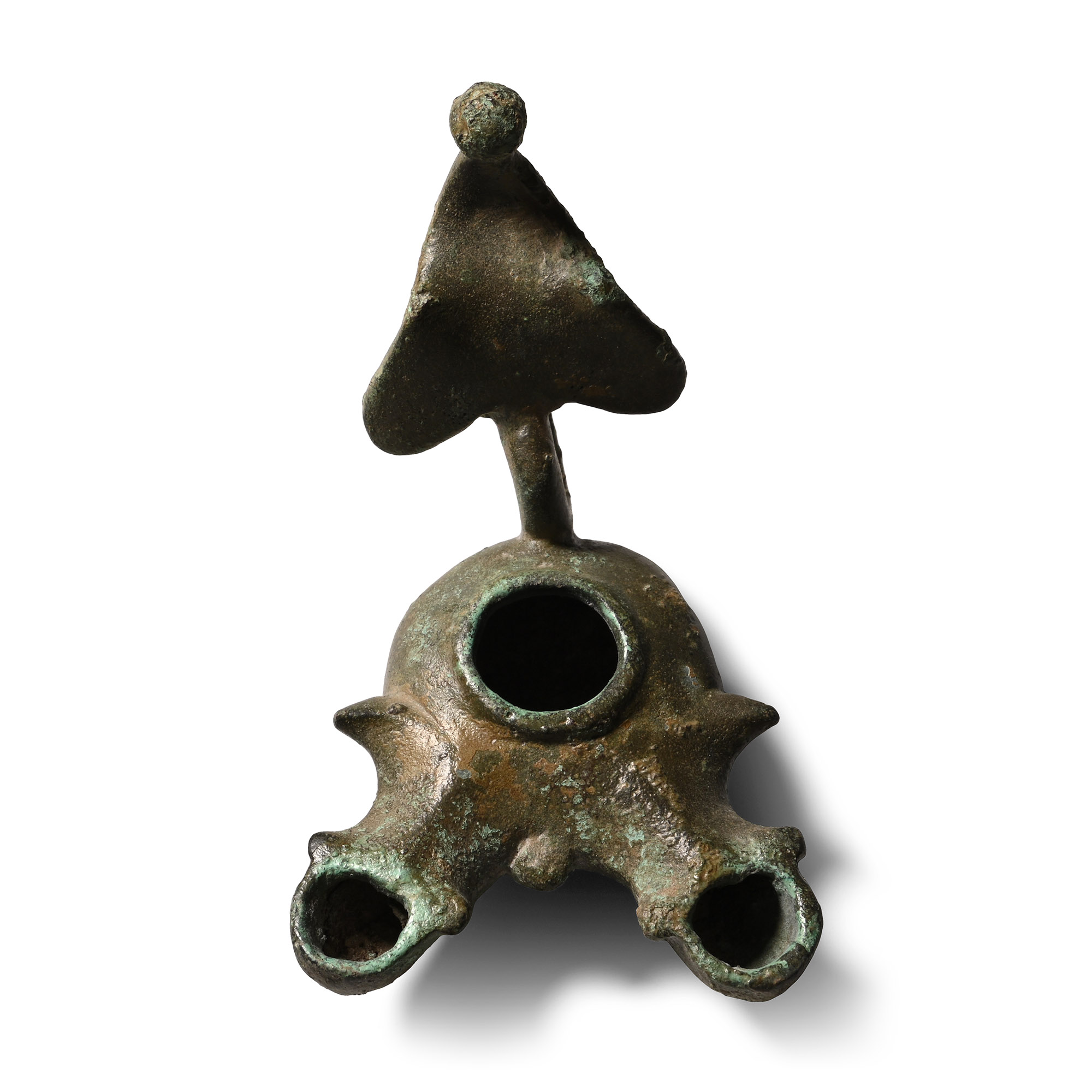 Roman Bronze Double-Spouted Oil Lamp
