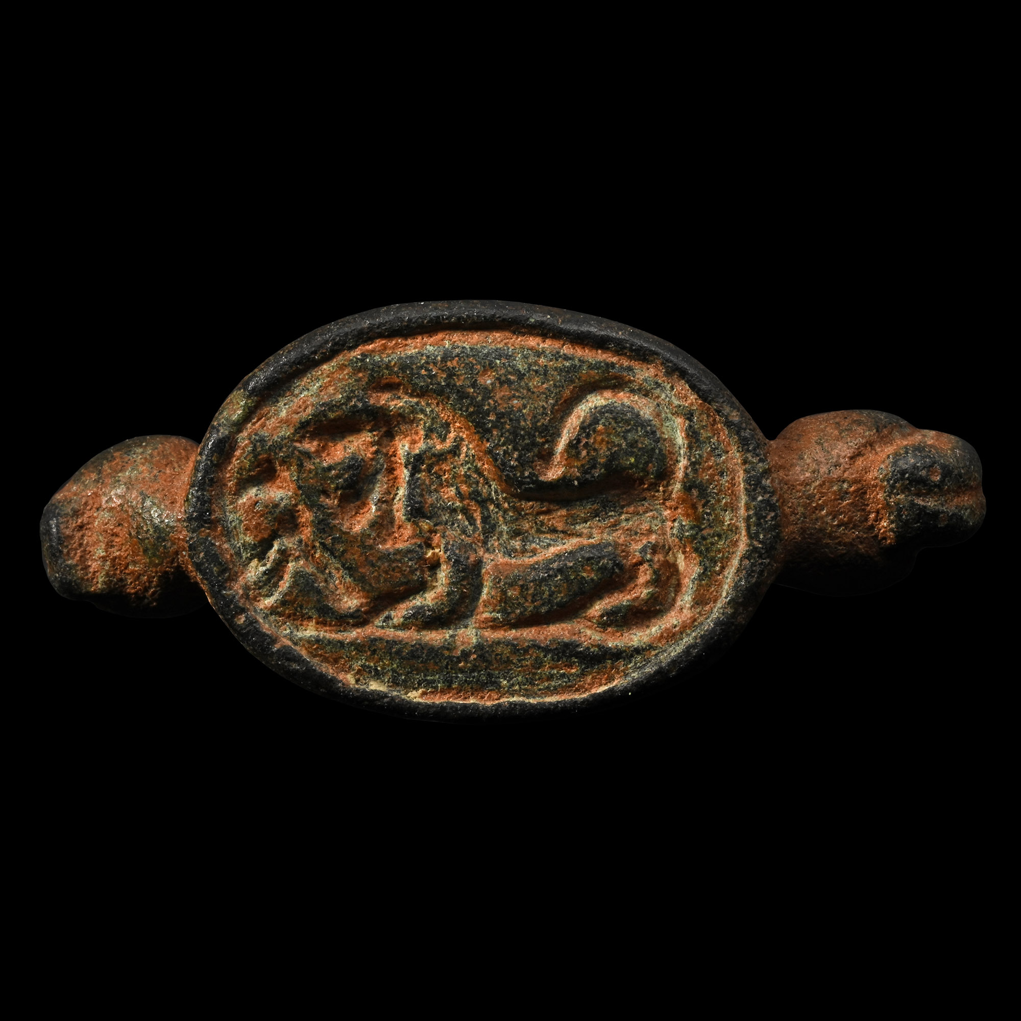 Phoenician Bronze Oval Seal Pendant with Lion