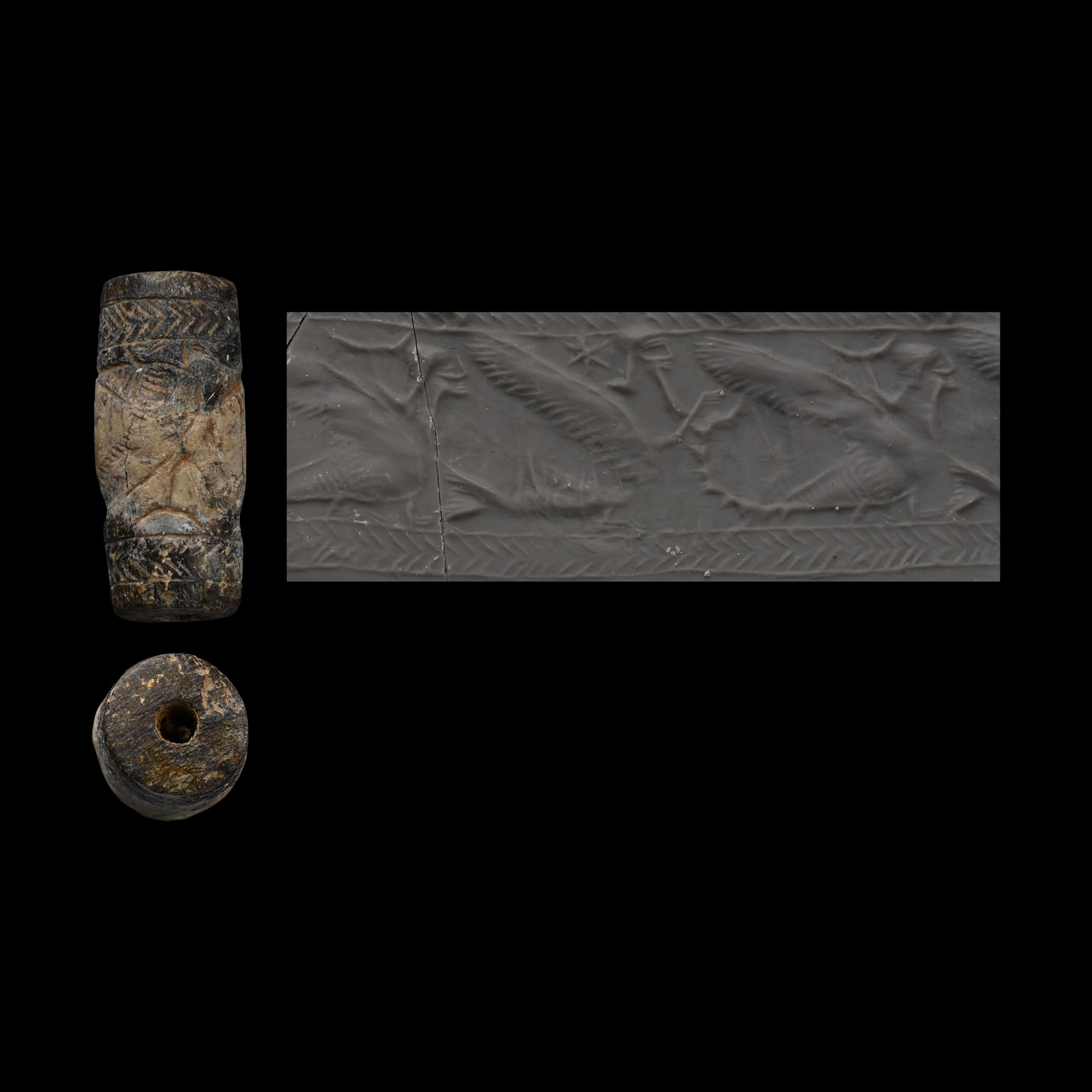 Western Asiatic Banded Agate Cylinder Seal with Griffins