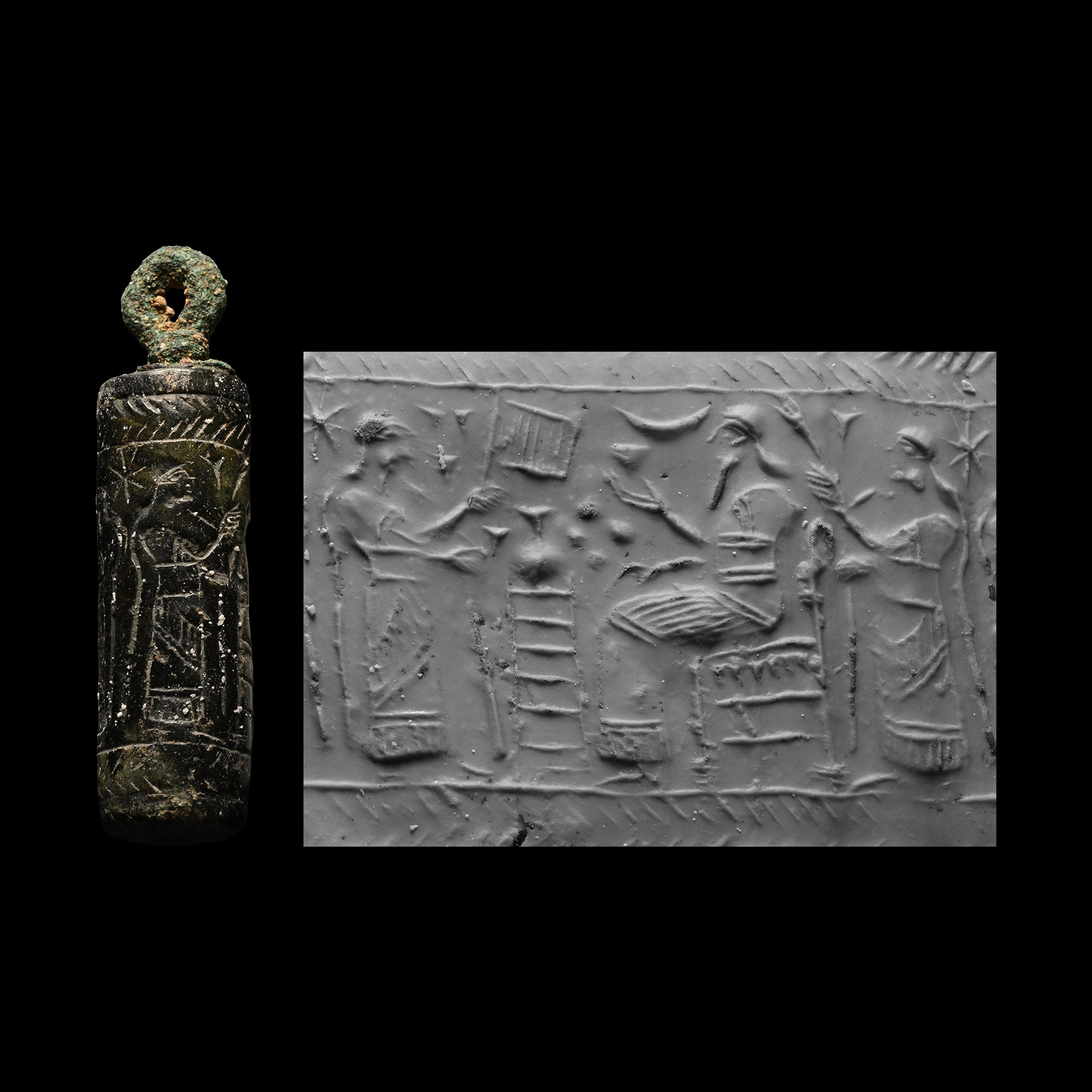 Large Western Asiatic Agate Cylinder Seal with Bronze Loop