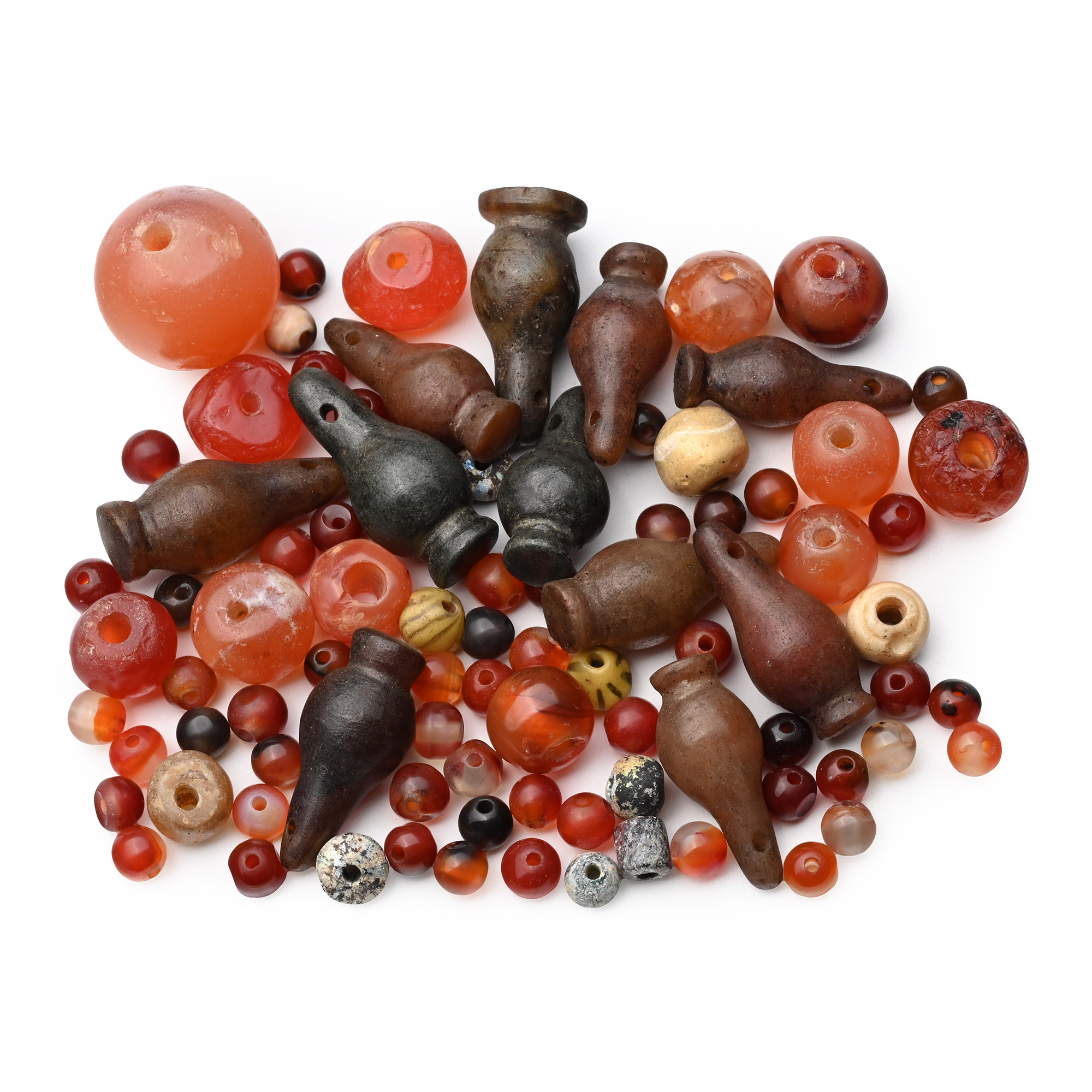 Egyptian Carnelian and Other Beads with Jasper Poppy Bead Amulets