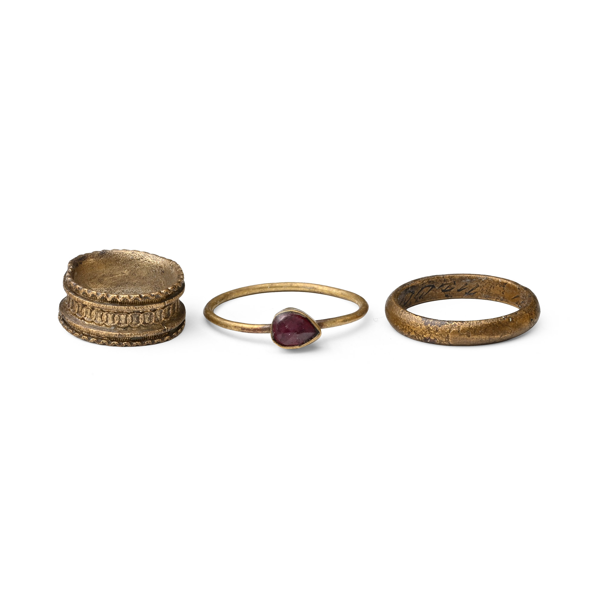 Post Medieval Brass Ring Group Including Posy Ring with 'LOVE LOVE' Inscription