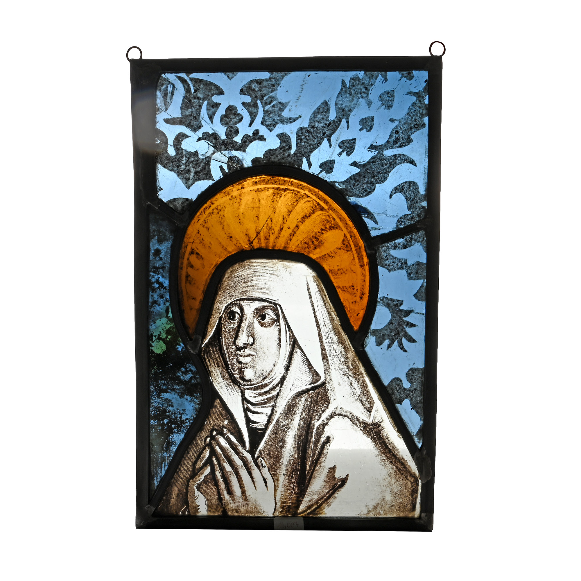 Medieval Stained Glass Panel of The Virgin Mary in Prayer