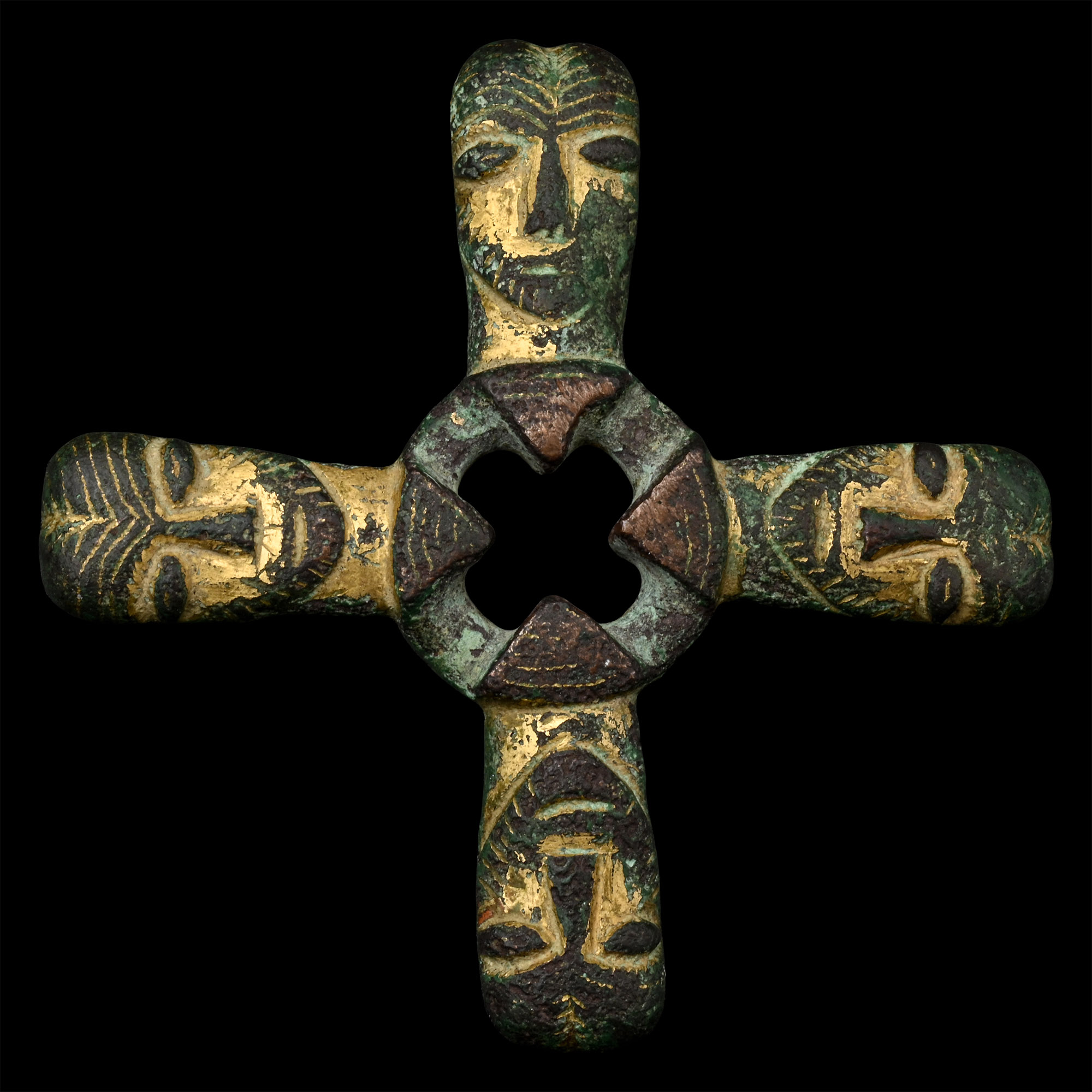 Hunnish Gilt Strap Attachment with Four Stylised Heads