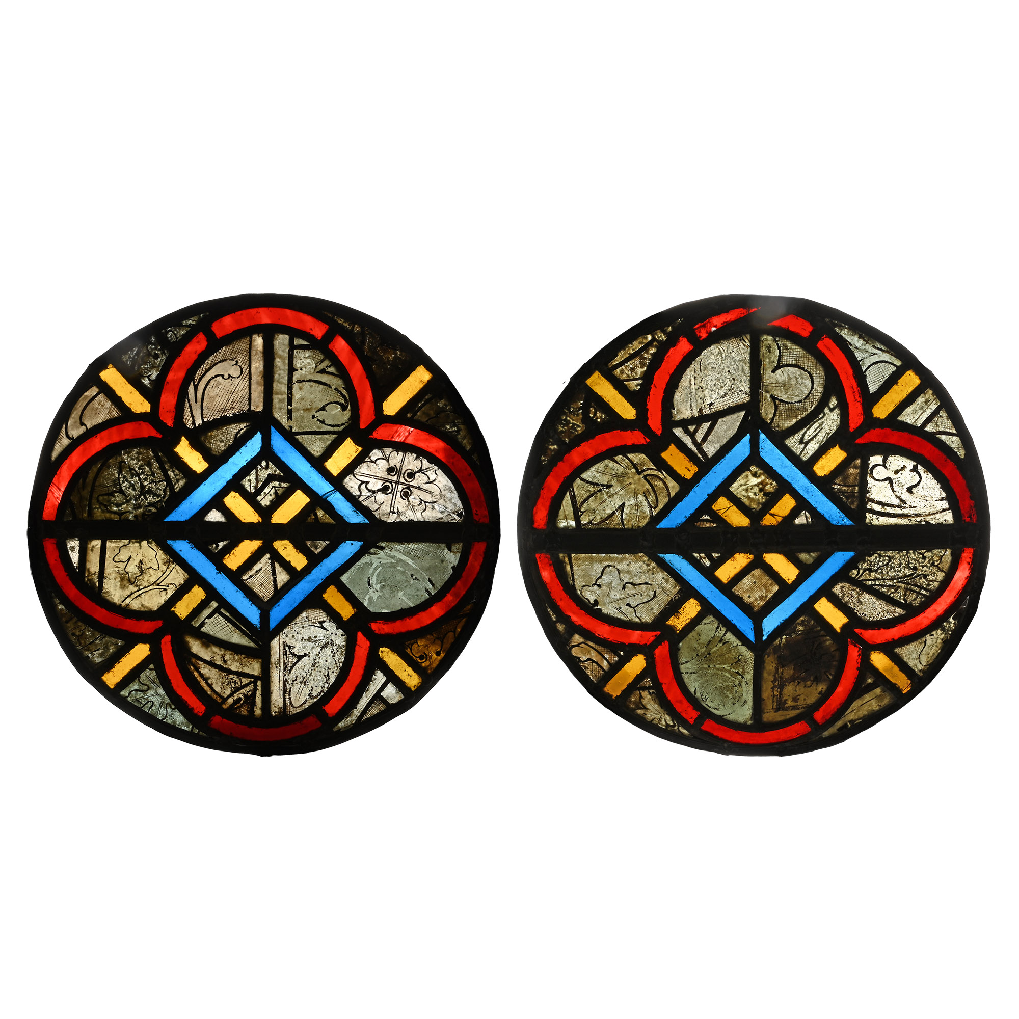 Medieval Stained Glass Roundel Pair