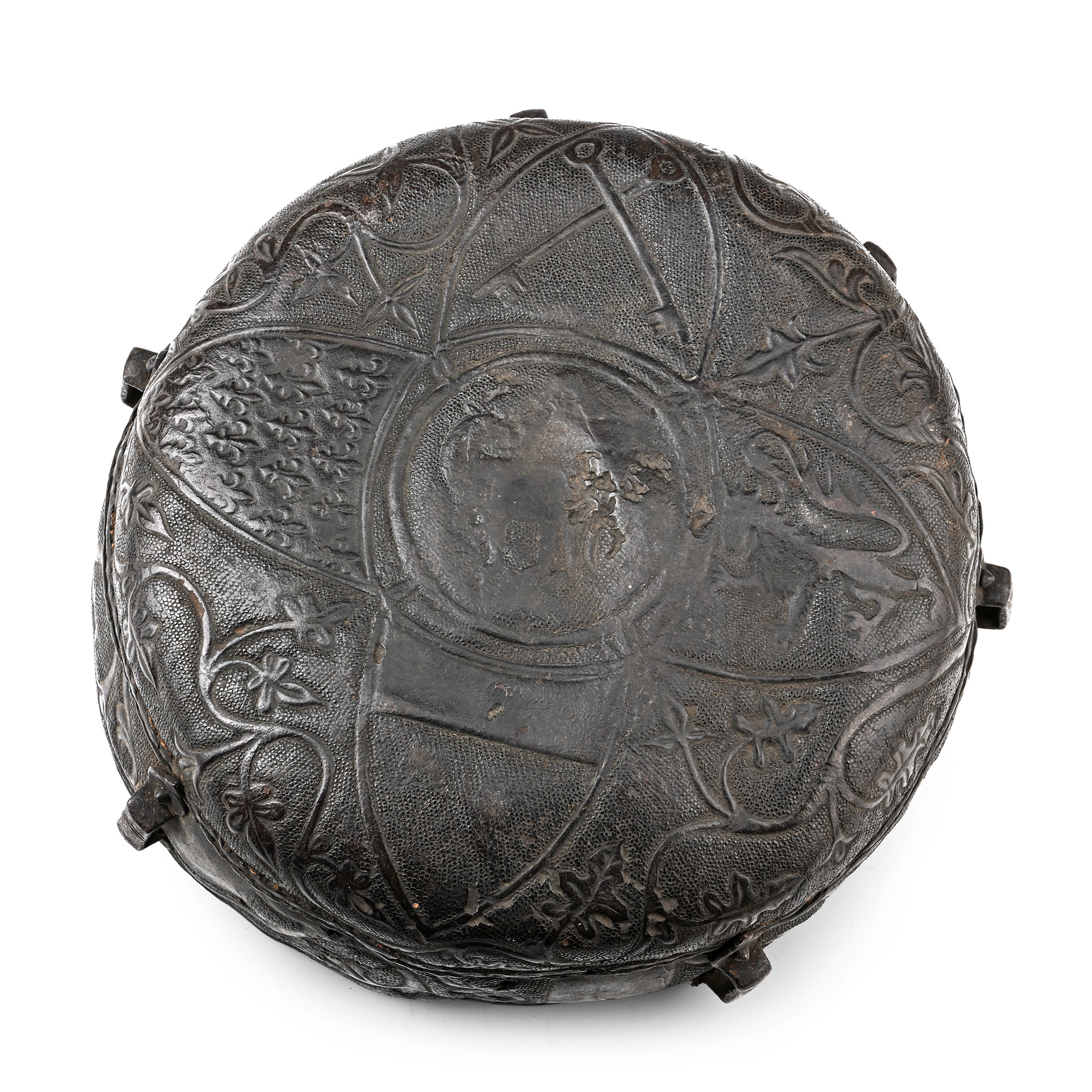 Medieval Part of a Circular Box with Embossed Leather