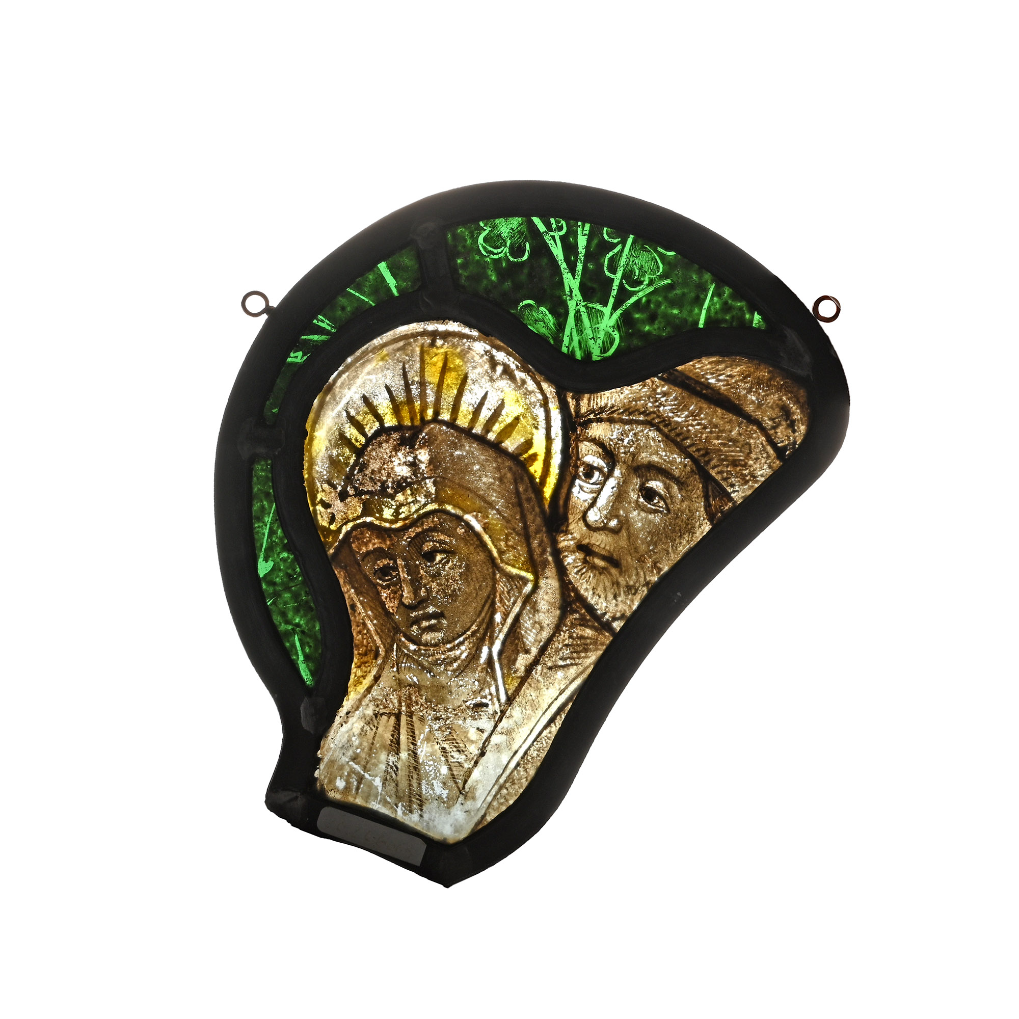 Medieval Stained Glass with Joseph and the Virgin From a Scene Showing the Flight into Egypt
