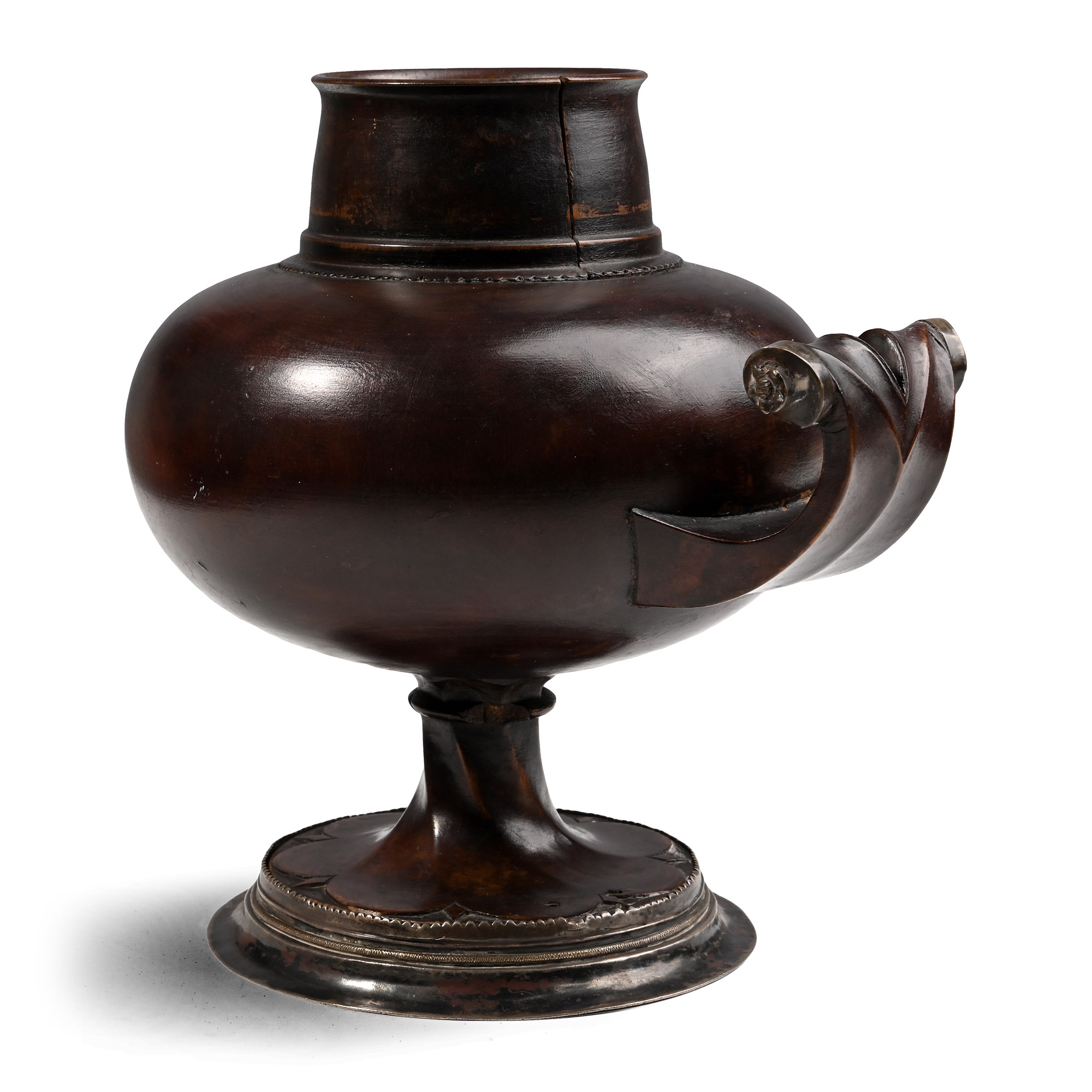 Medieval Boxwood Drinking Cup with Gilt Copper Fittings