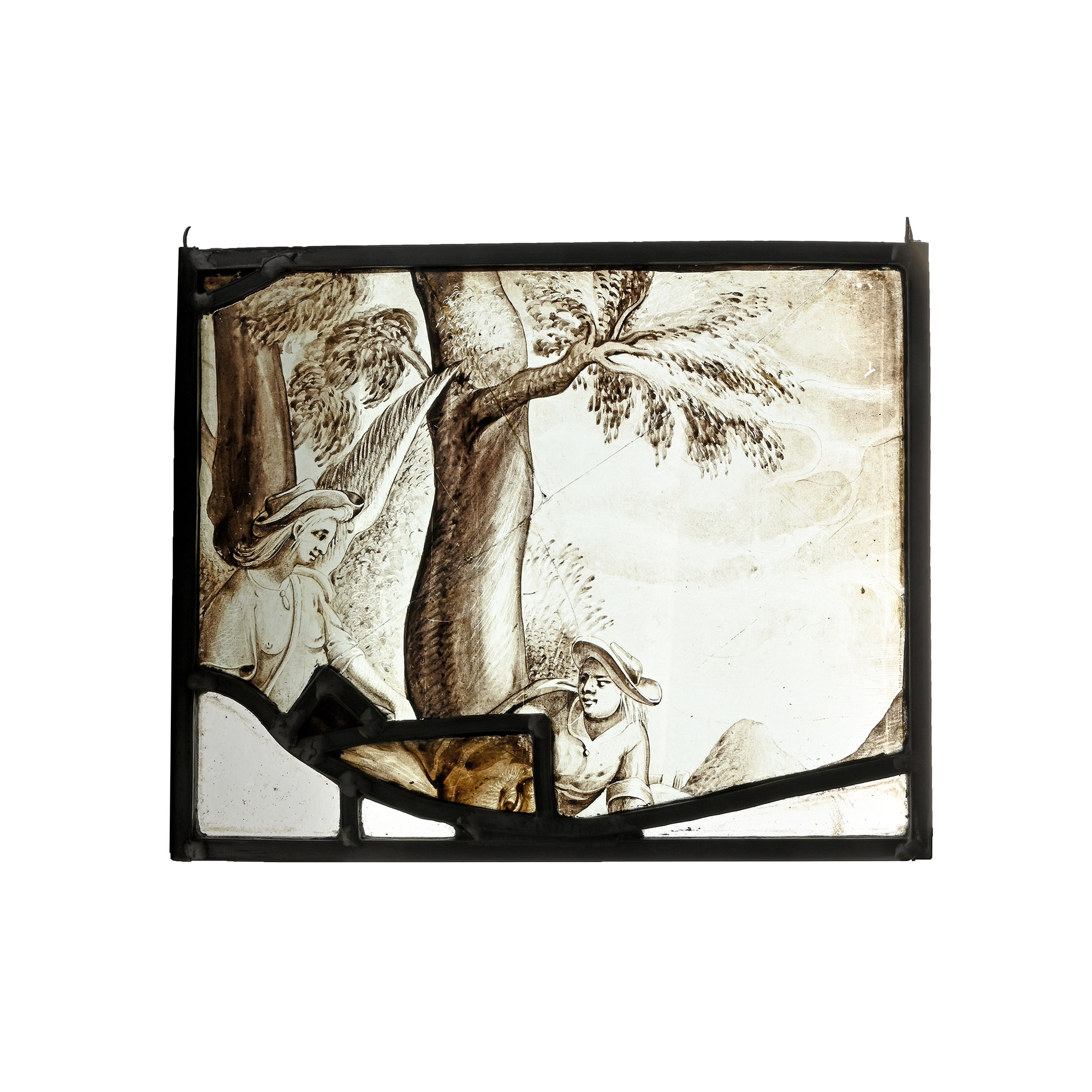 Post Medieval Stained Glass with Pastoral Scene