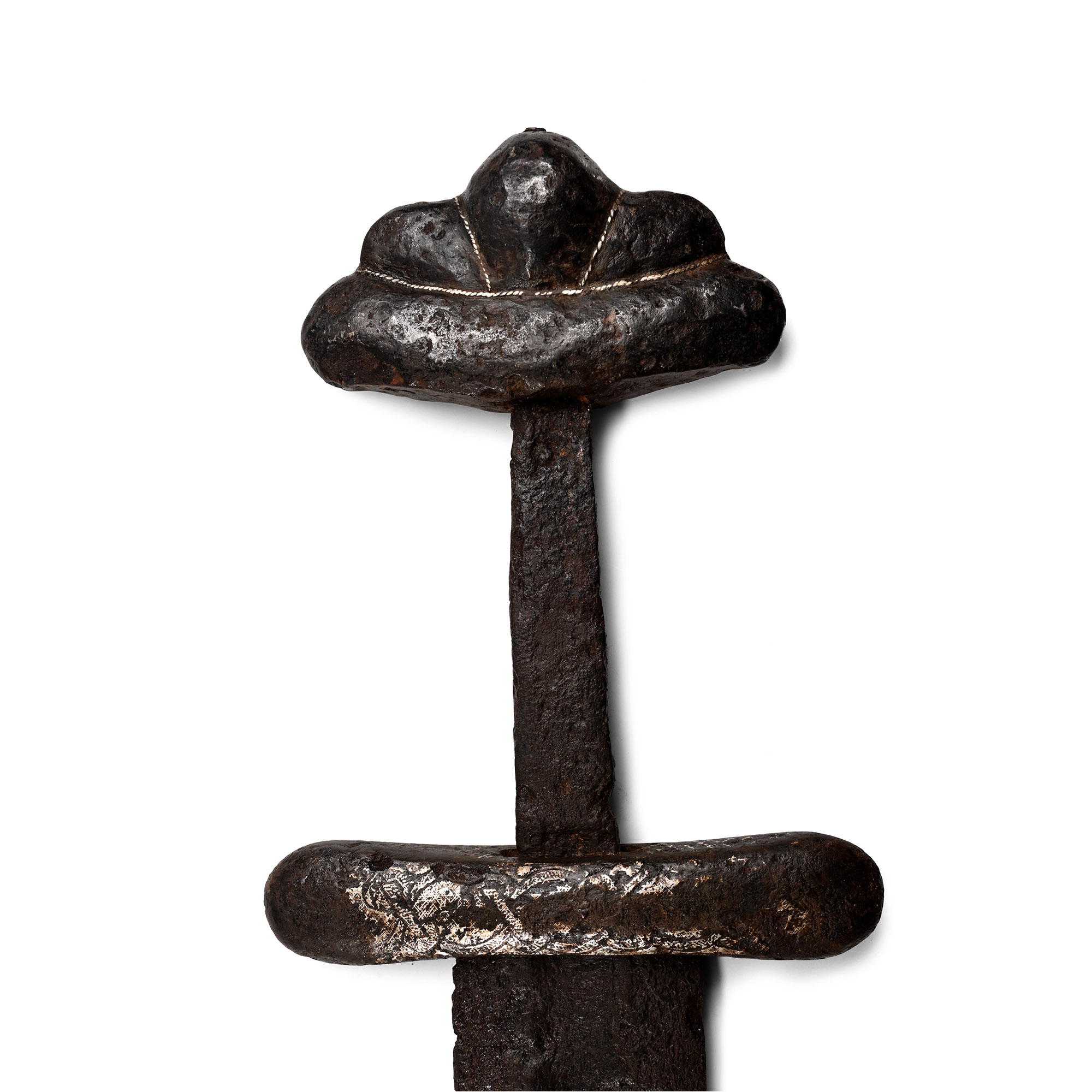 Viking Iron Sword with Silver-Inlaid Hilt