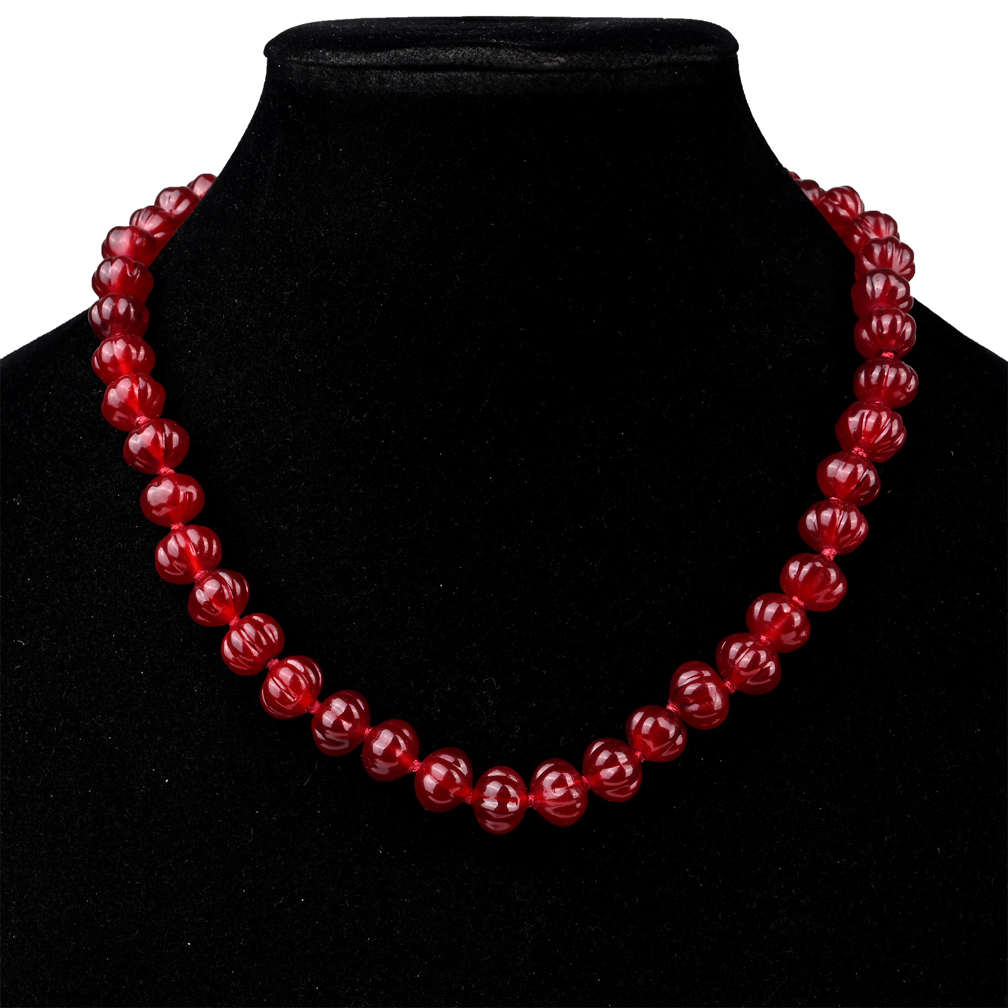 Indian Red Glass Necklace with Melon Beads