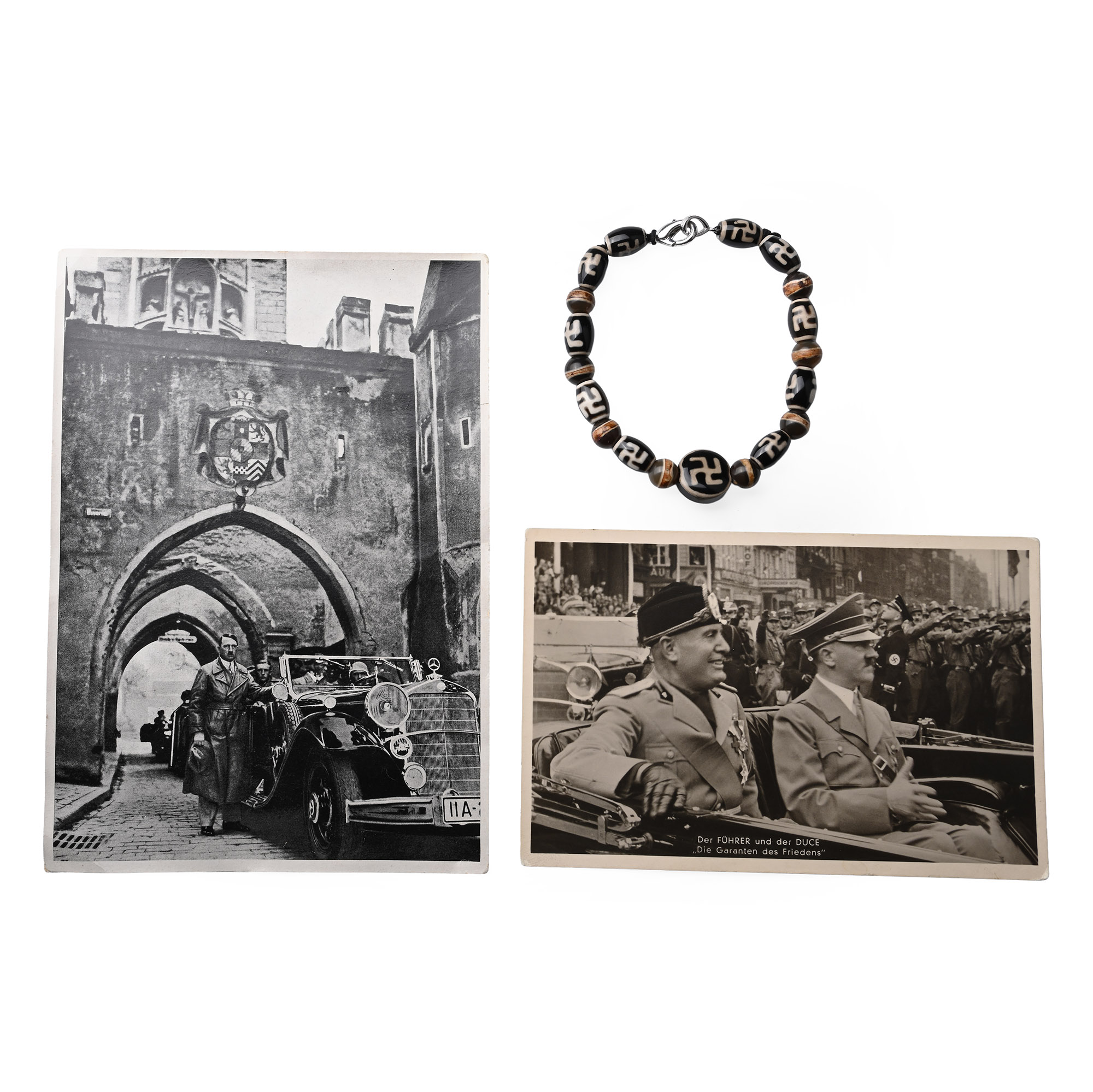 WWII Postcards of Hitler and Tibetan Bracelet with Swastikas