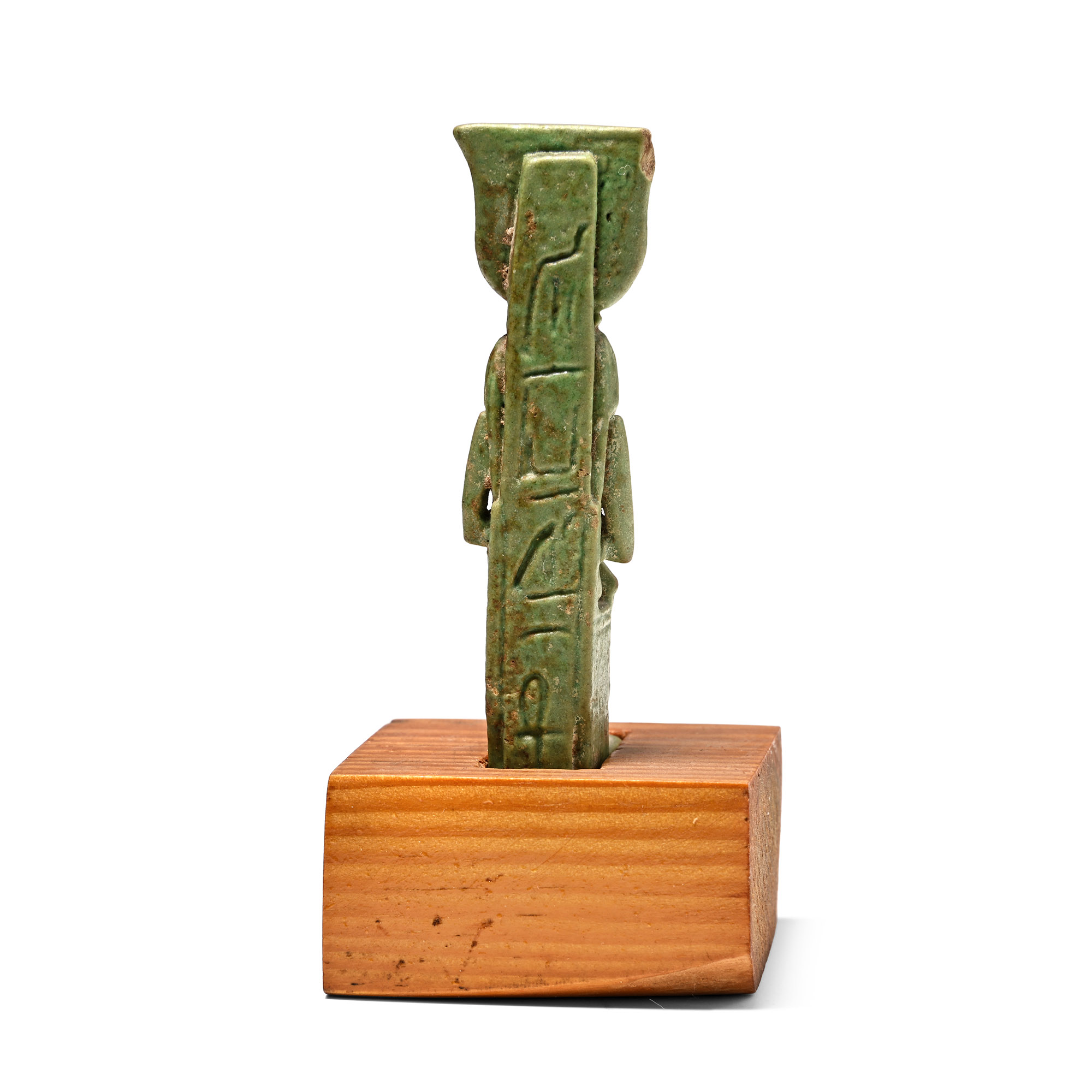 Egyptian Green Glazed Faience Amulet of the Goddess Isis with Horus