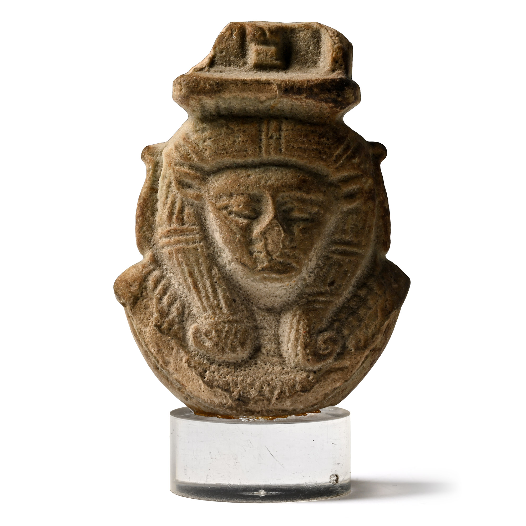 Egyptian Green Glazed Faience Head of the Goddess Hathor from a Sistrum