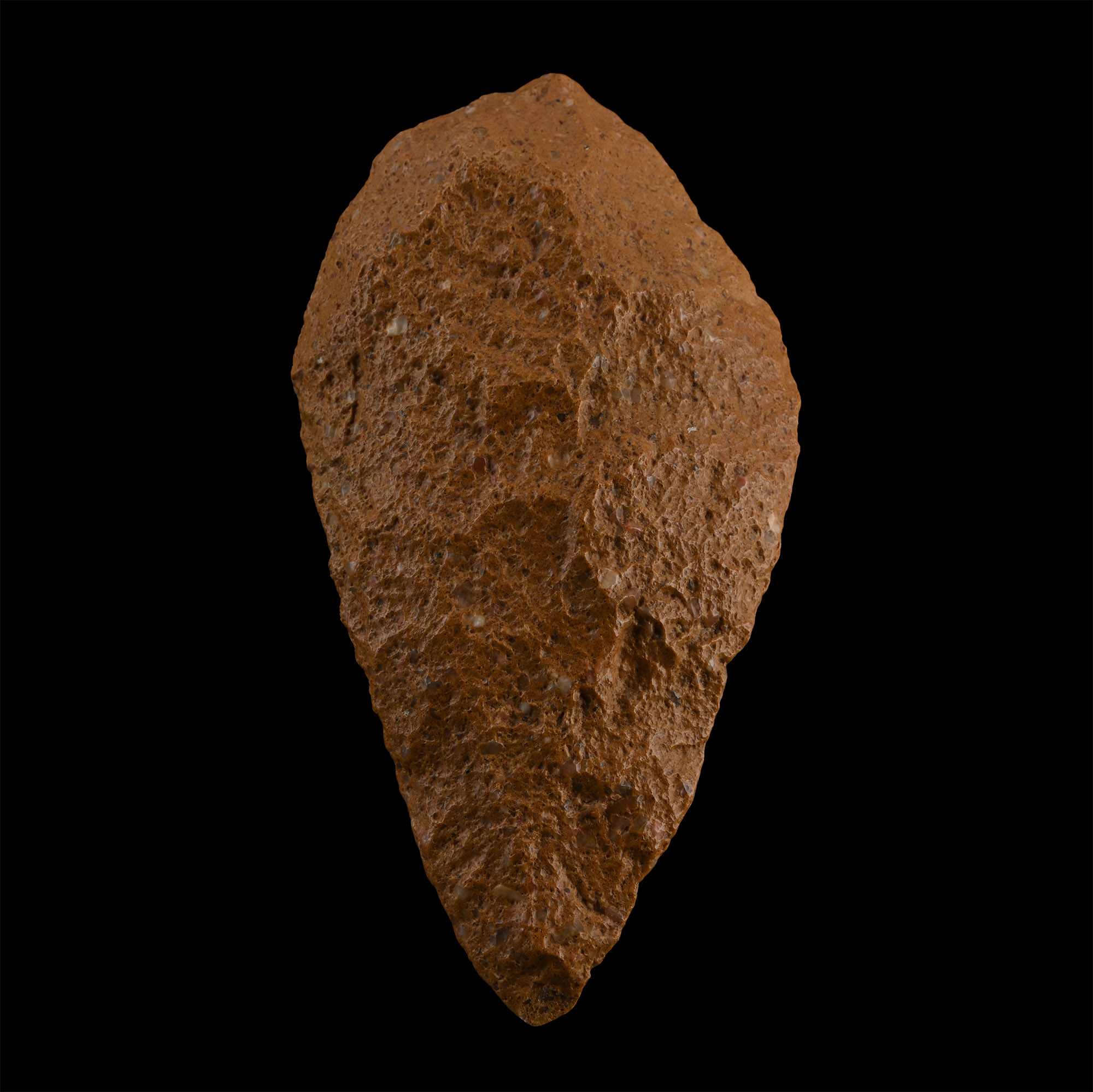 Large Sculptural Stone Age Orange Quatzite Acheulean Handaxe