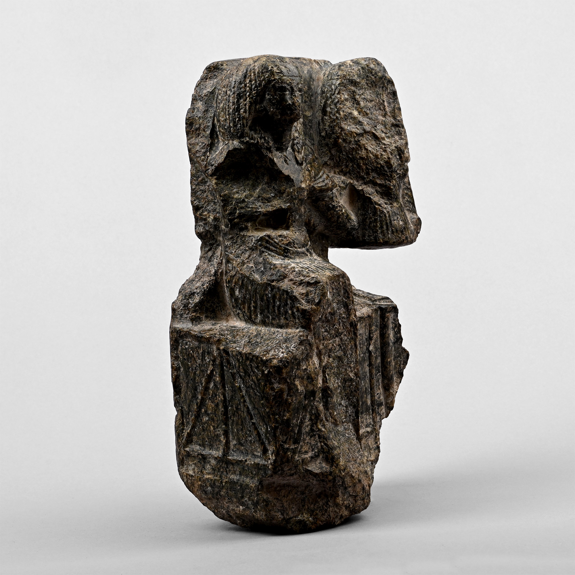 Egyptian Serpentine Statuette of a Seated Couple