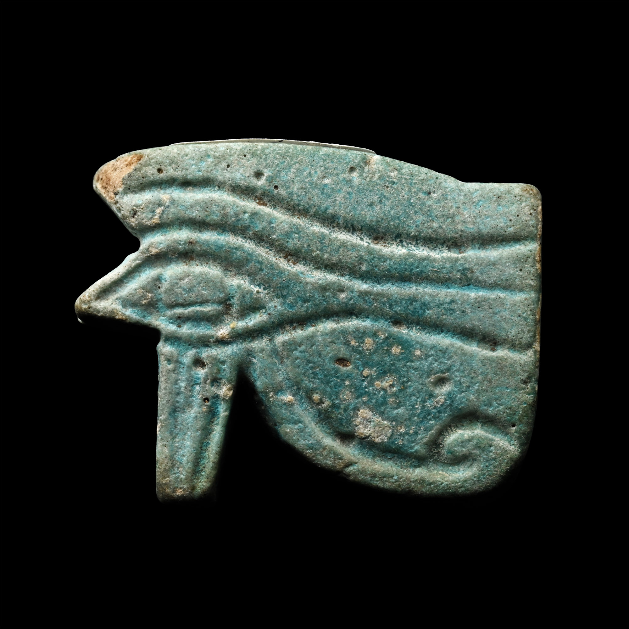 Egyptian Blue Glazed Faience Wedjat Eye Amulet