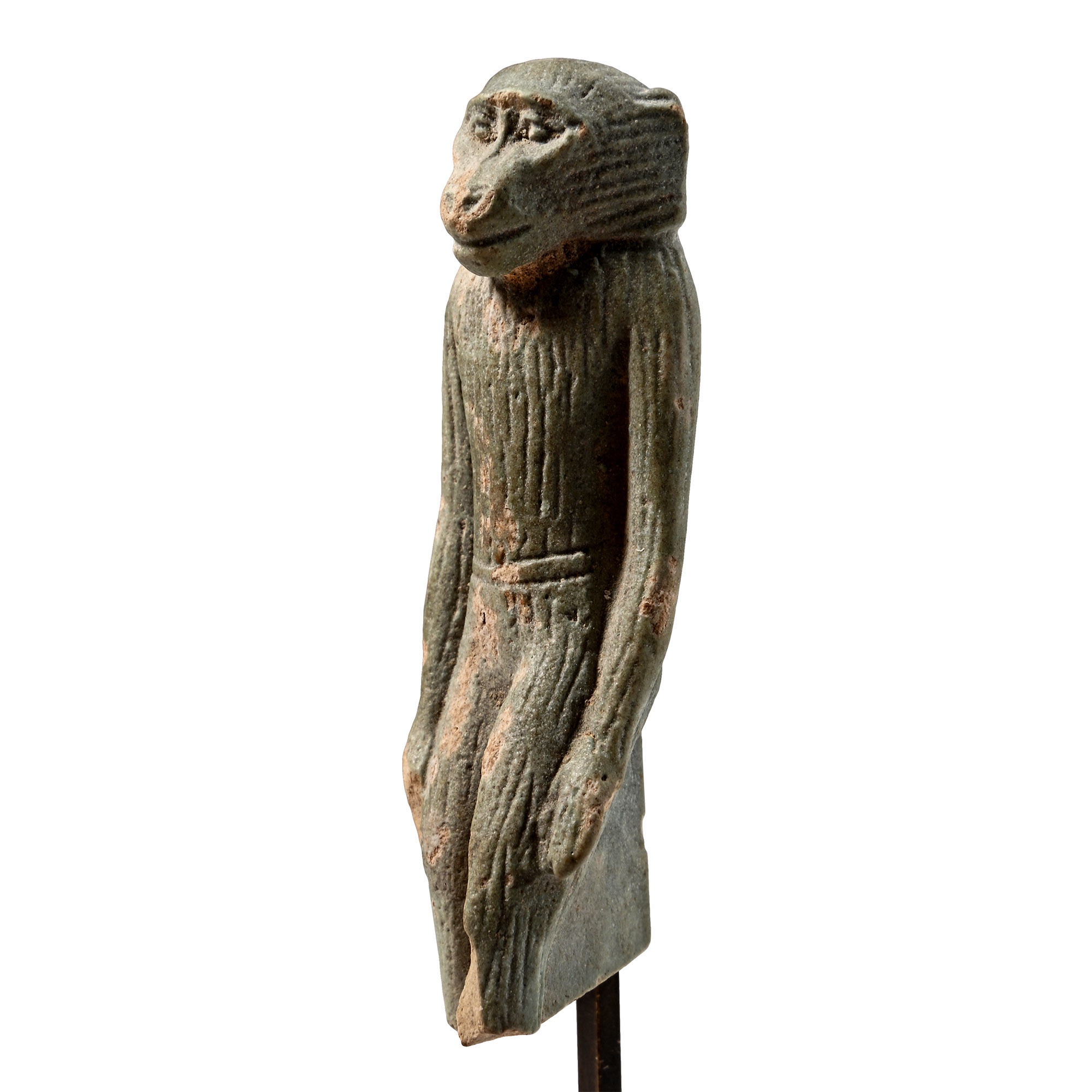 Egyptian Faience Amulet in the Shape of a Striding Monkey