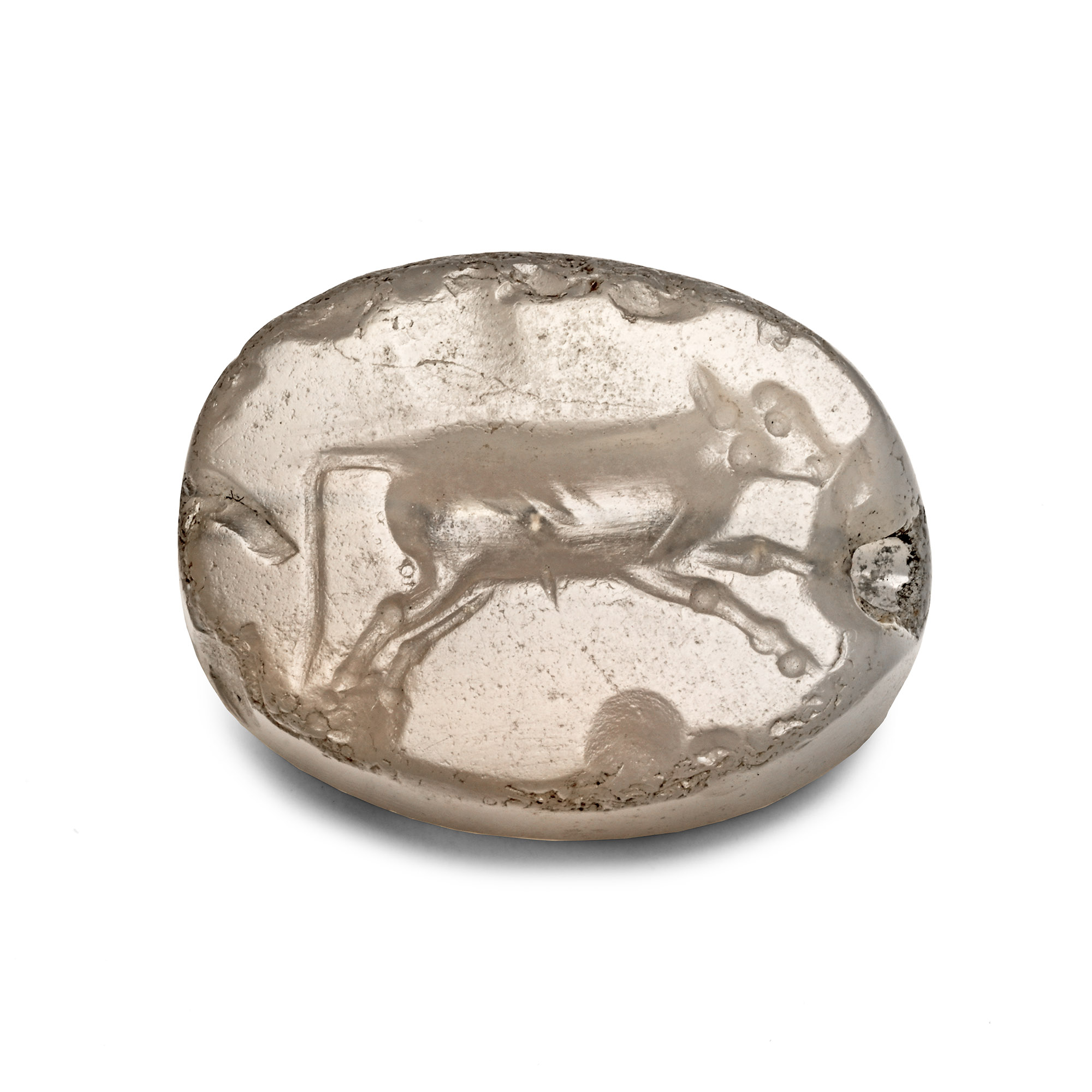 Graeco-Persian Chalcedony Scaraboid with Leaping Calf