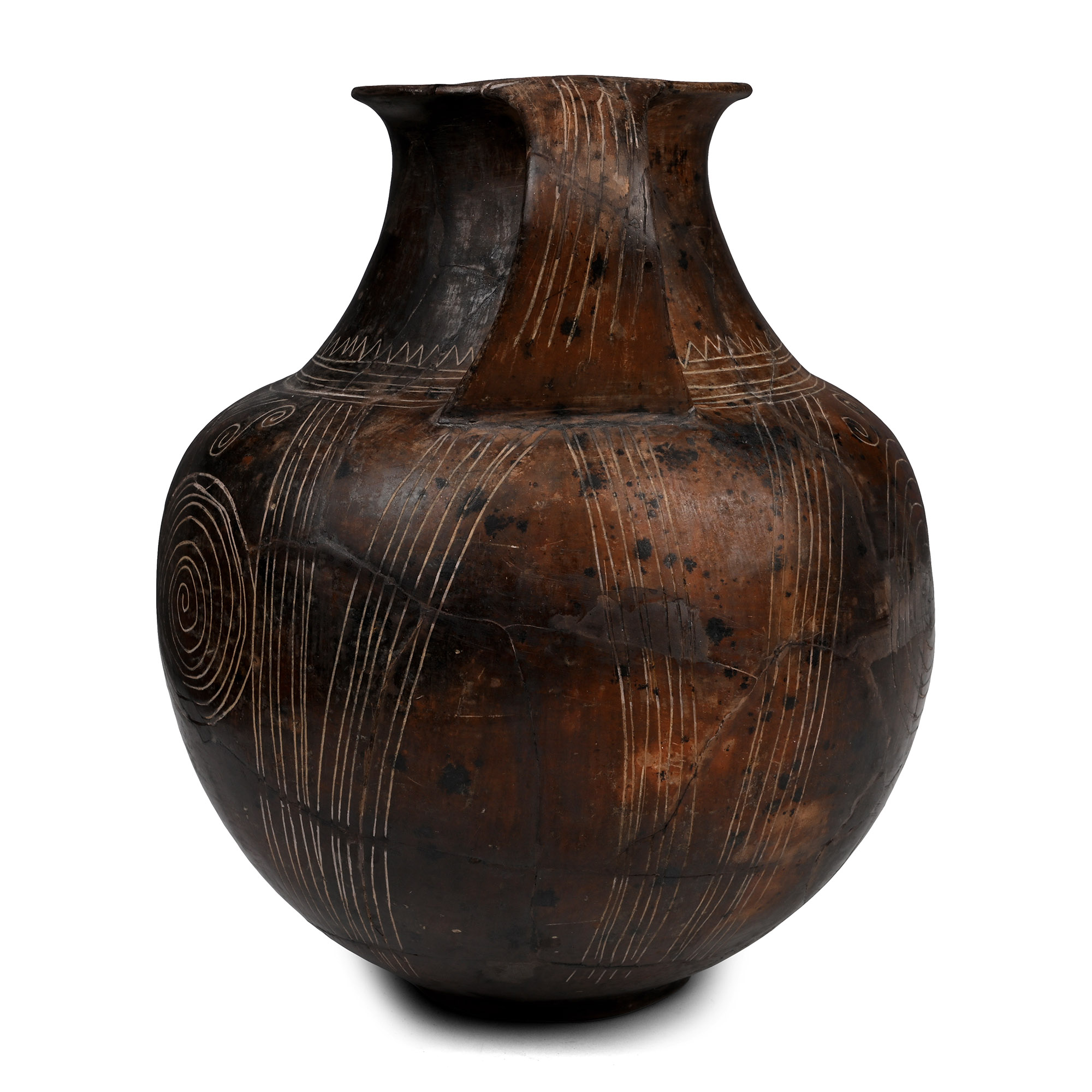 Etruscan Impasto Terracotta Spiral Decorated Amphora
