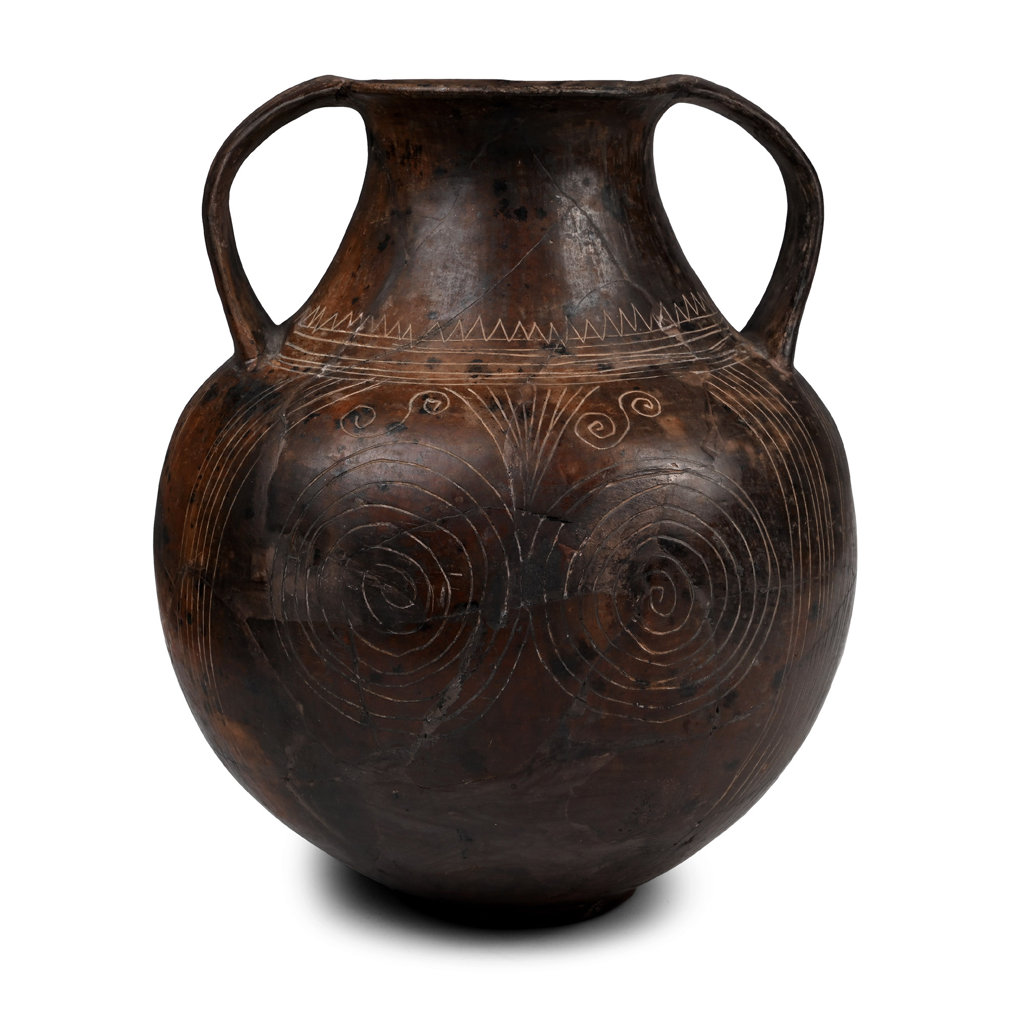 Etruscan Impasto Terracotta Spiral Decorated Amphora
