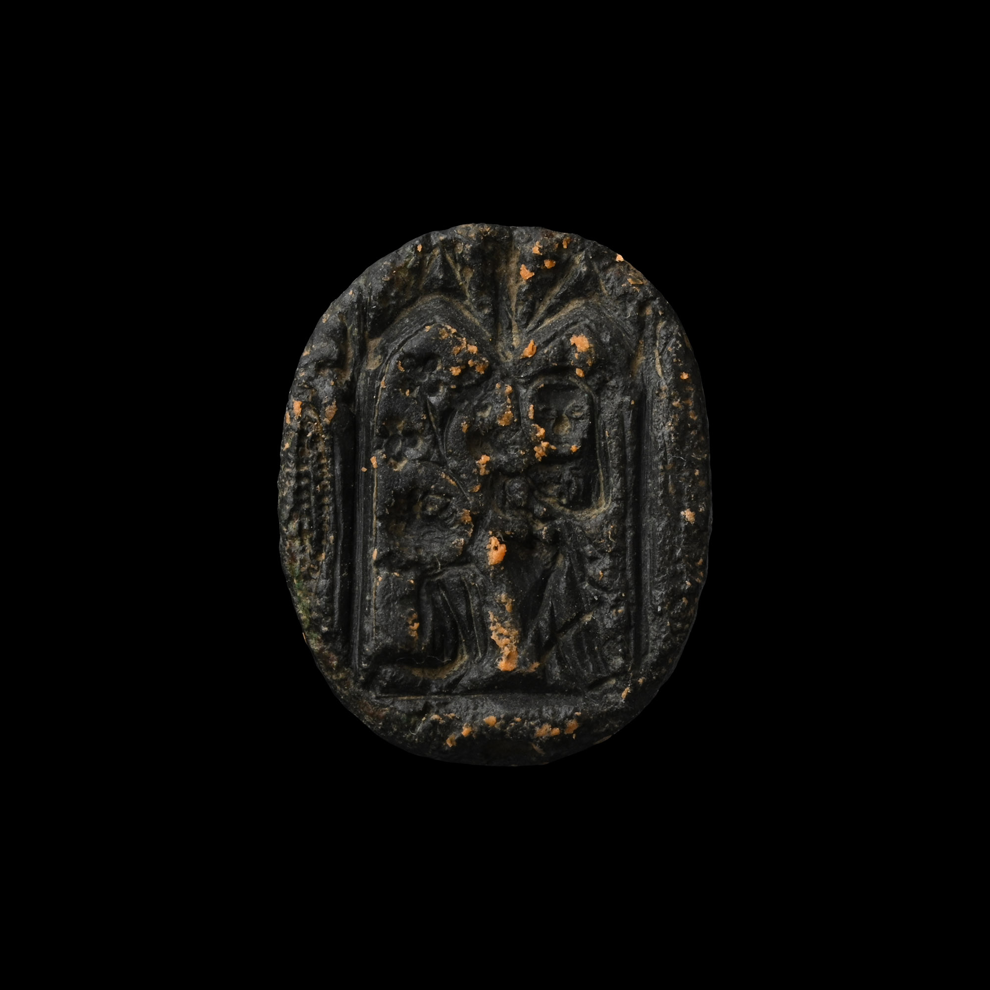 Medieval Bronze Seal Matrix with Madonna and Child