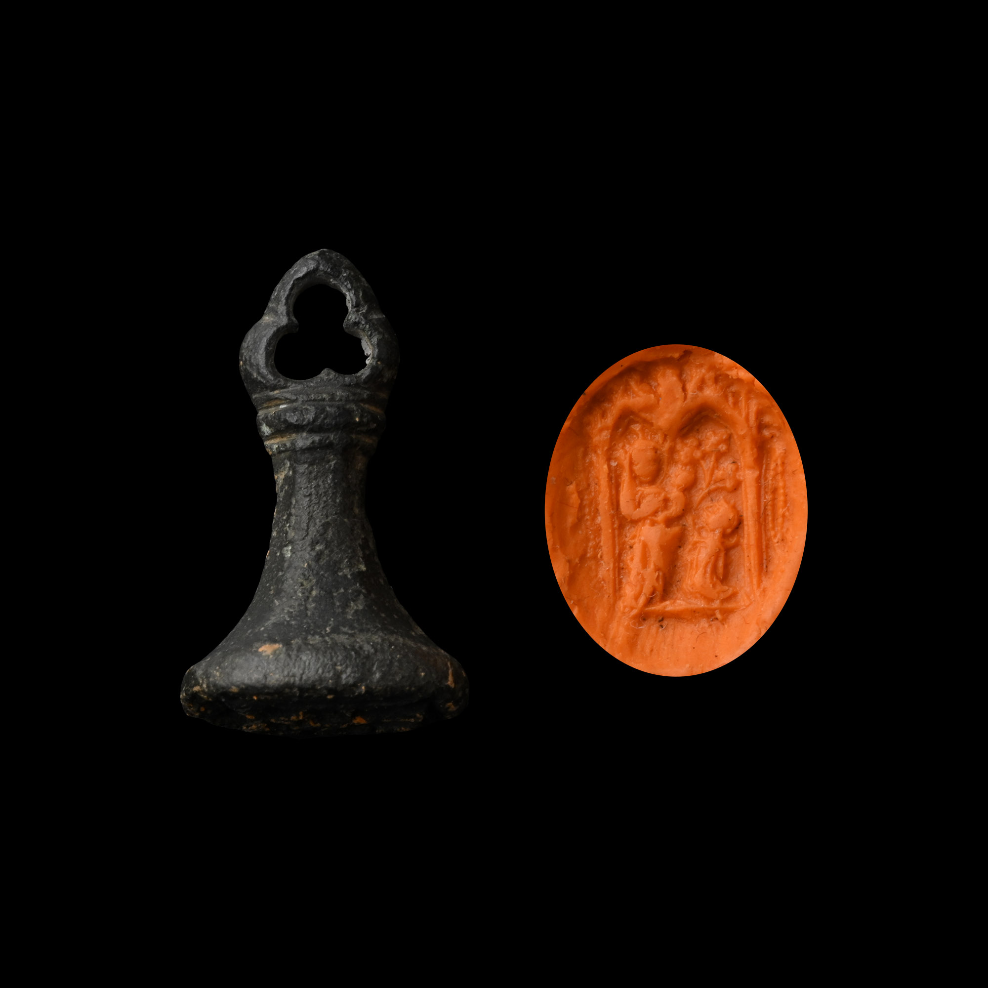 Medieval Bronze Seal Matrix with Madonna and Child