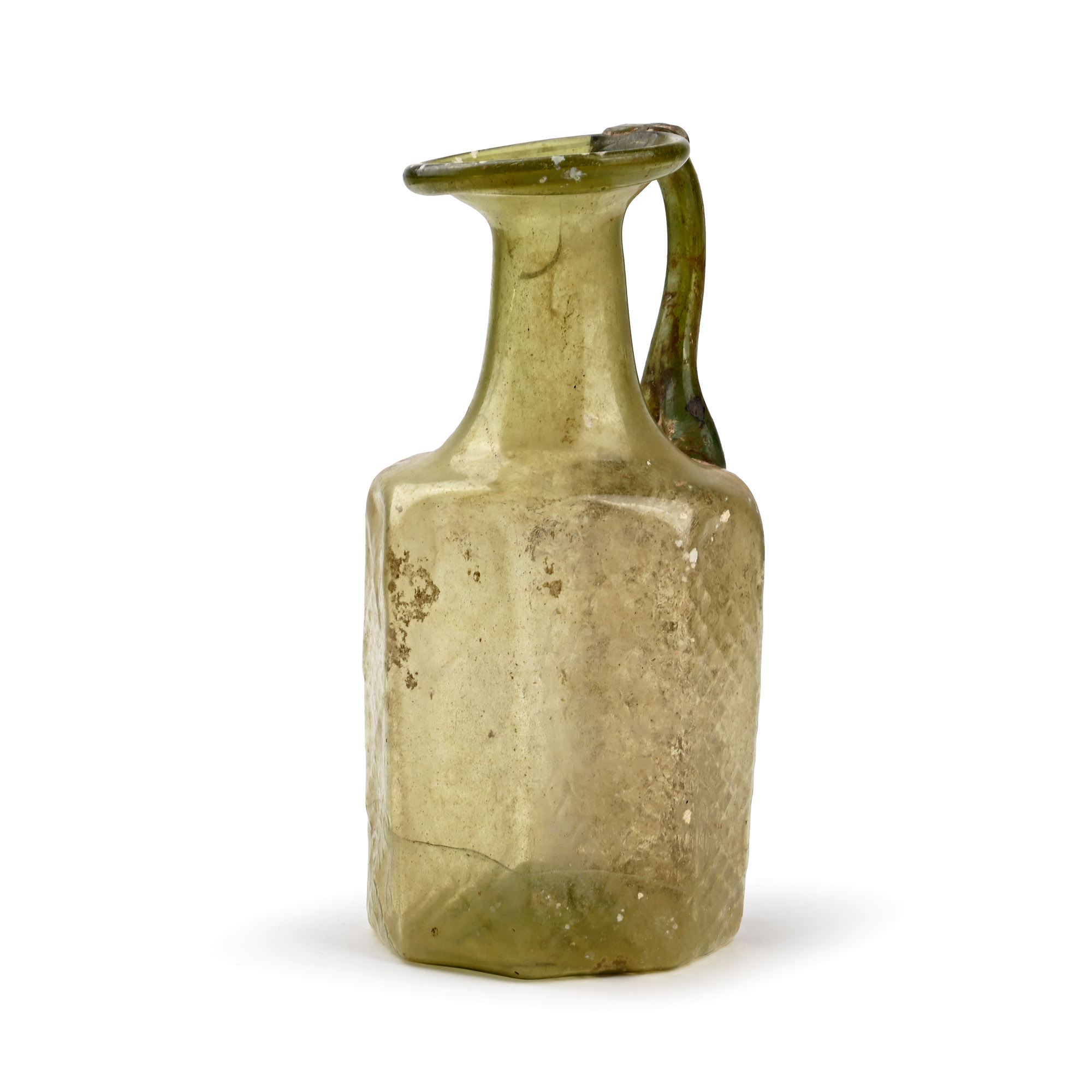 Byzantine Mould-Blown Octagonal Green Glass Jug