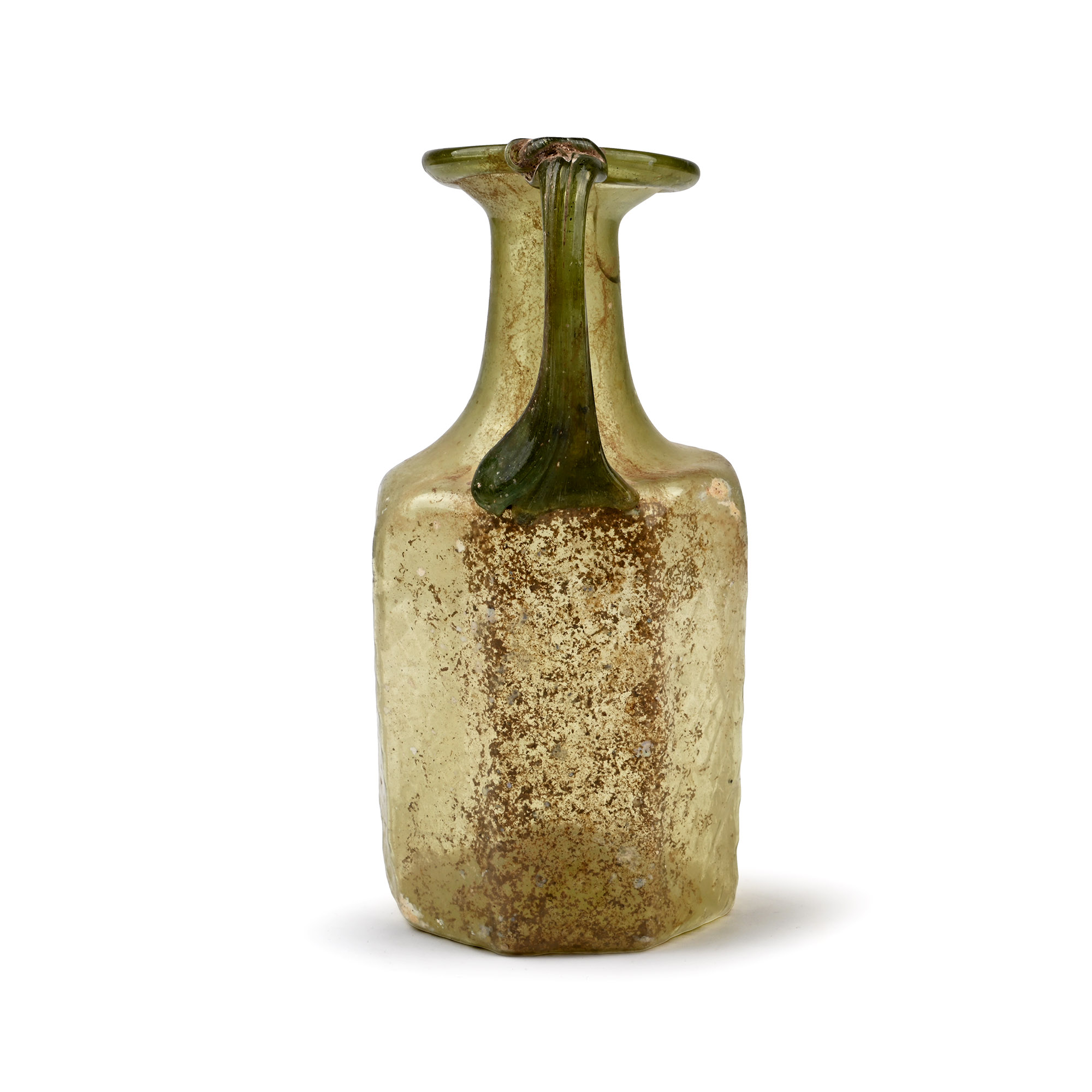 Byzantine Mould-Blown Octagonal Green Glass Jug