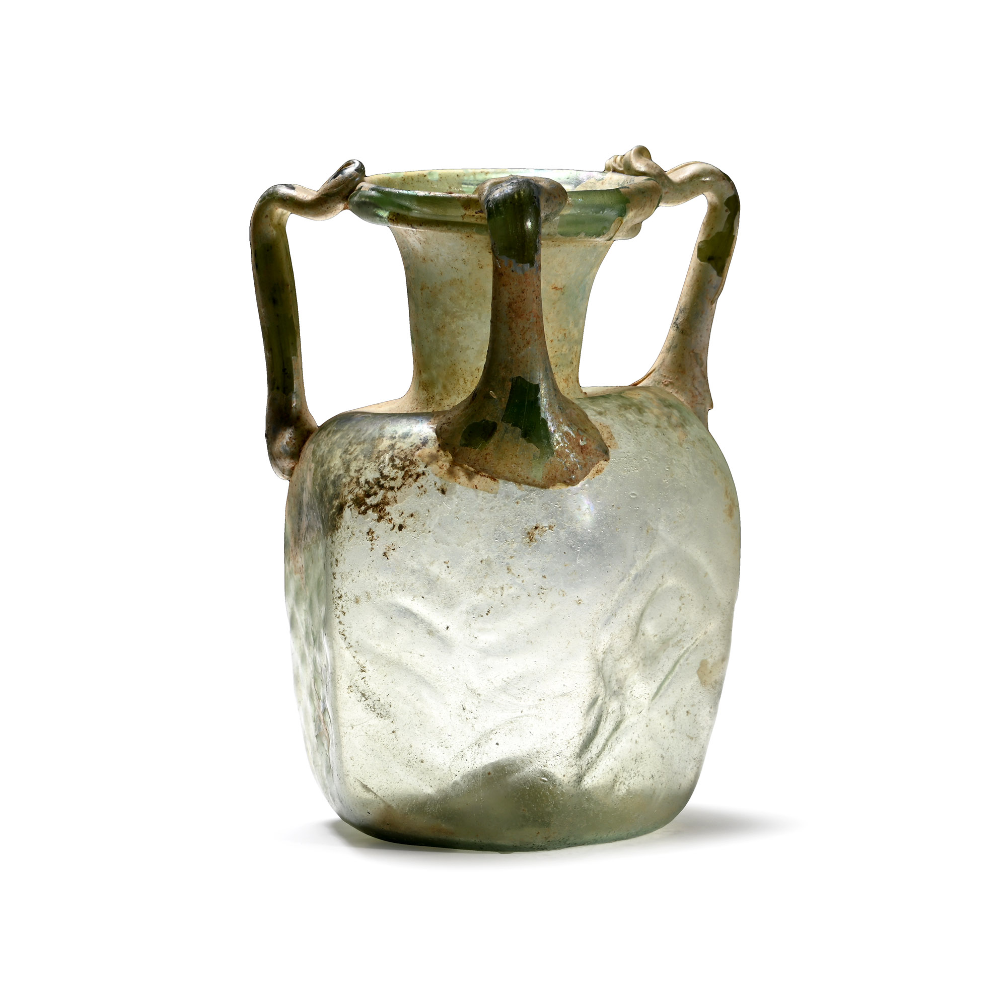 Byzantine Mould-Blown Translucent Pale Green Glass Three-Handled Jug
