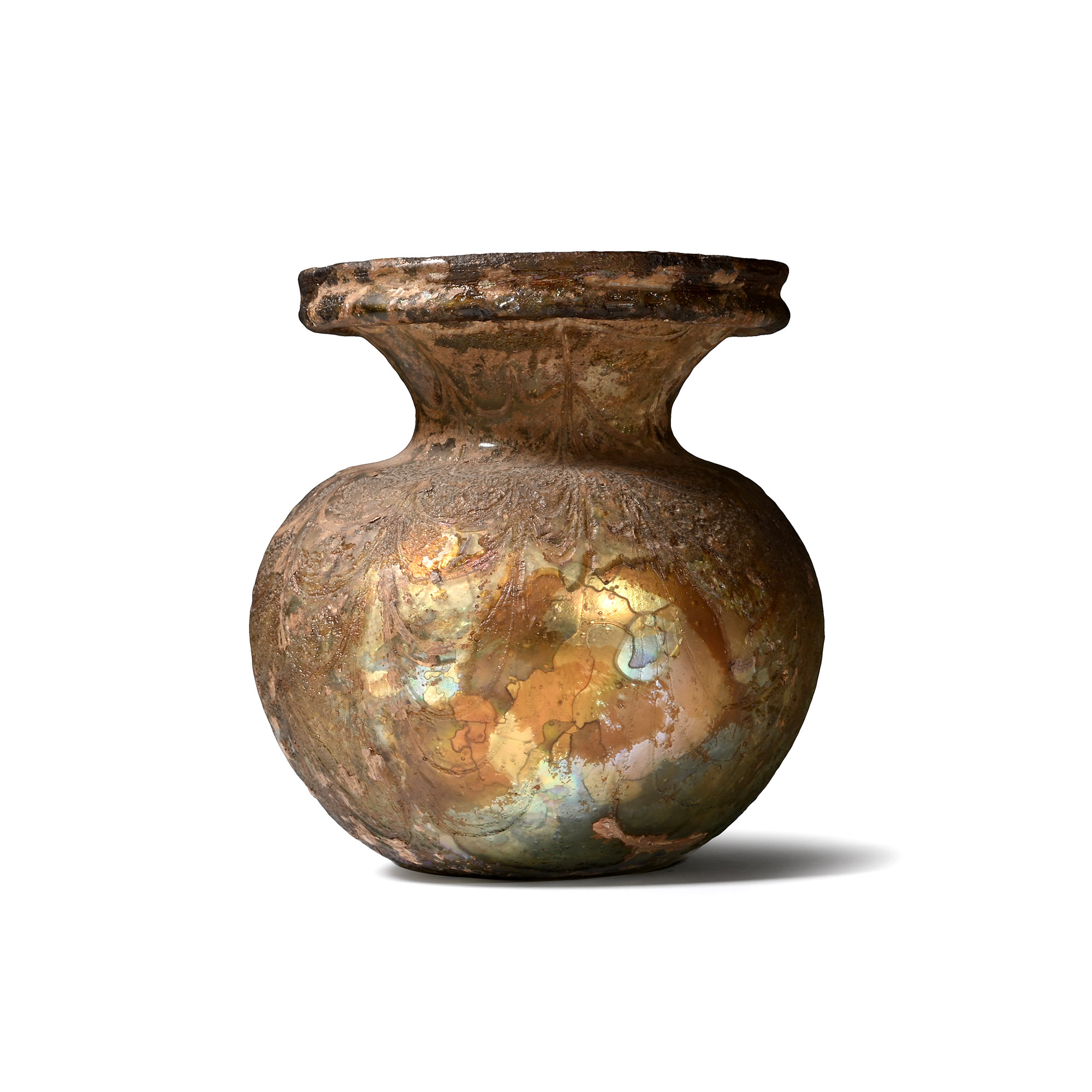 Roman Mould-Blown Dark Green Jar with Wheel-Cut Design