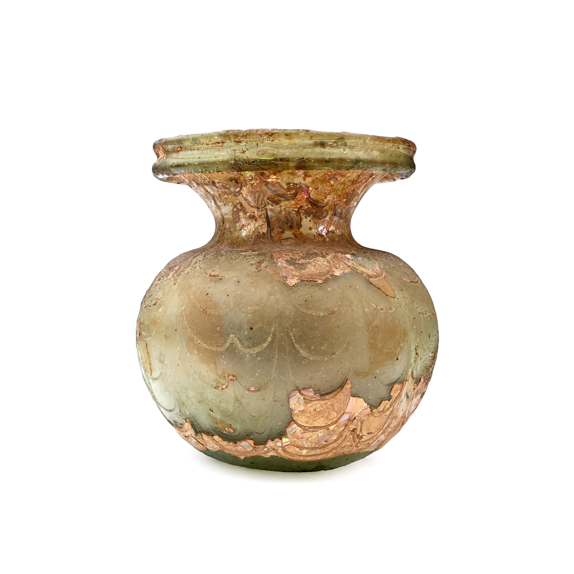 Roman Mould-Blown Dark Green Jar with Wheel-Cut Design