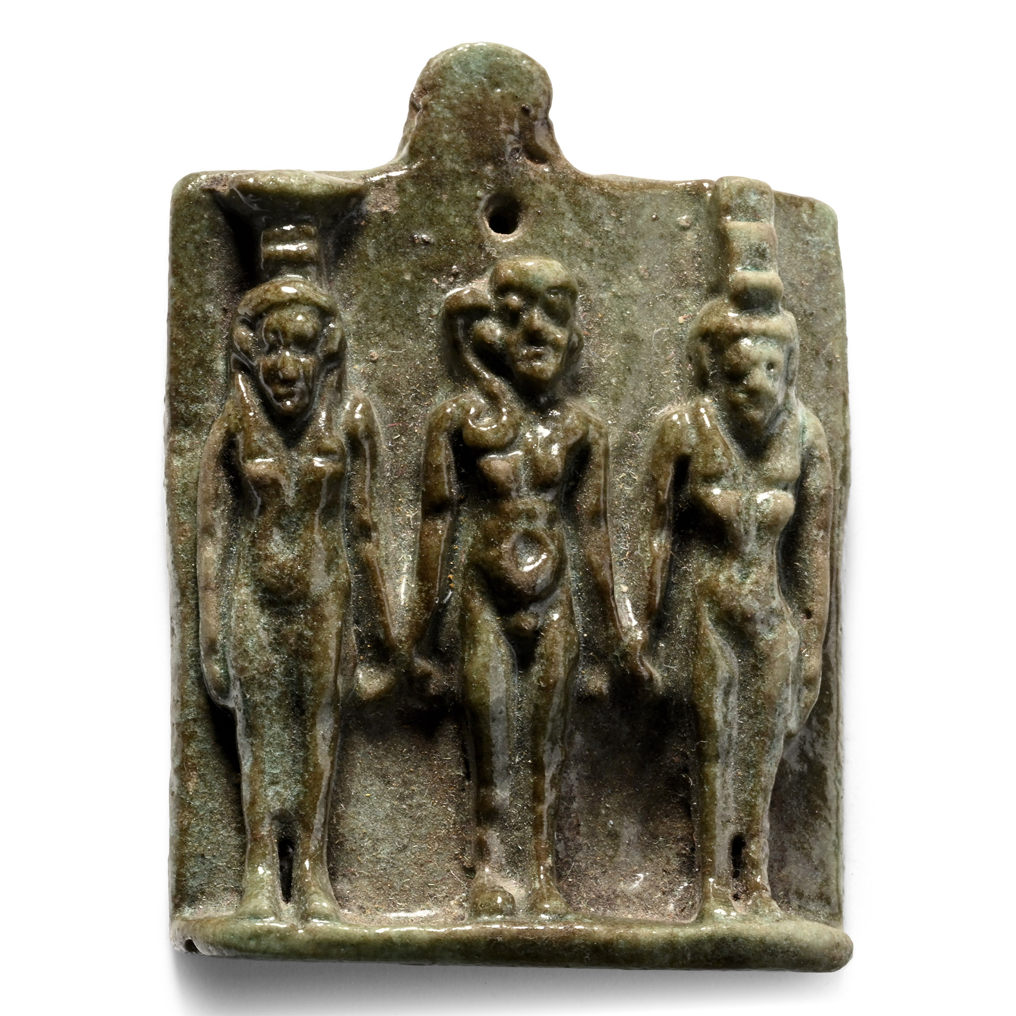 Large Egyptian Green Glazed Faience Triad Amulet