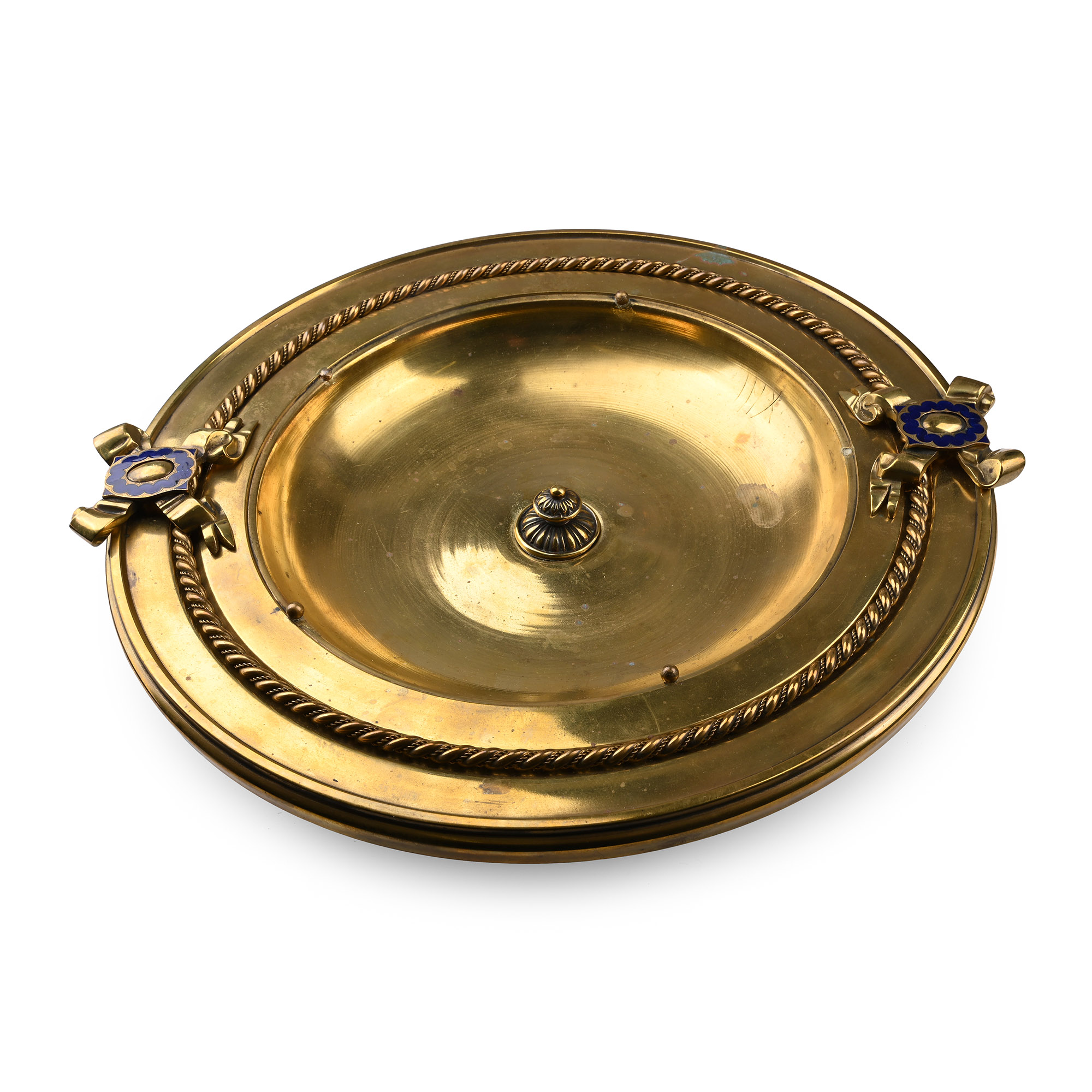 Large Brass Centerpiece with Blue Enamel