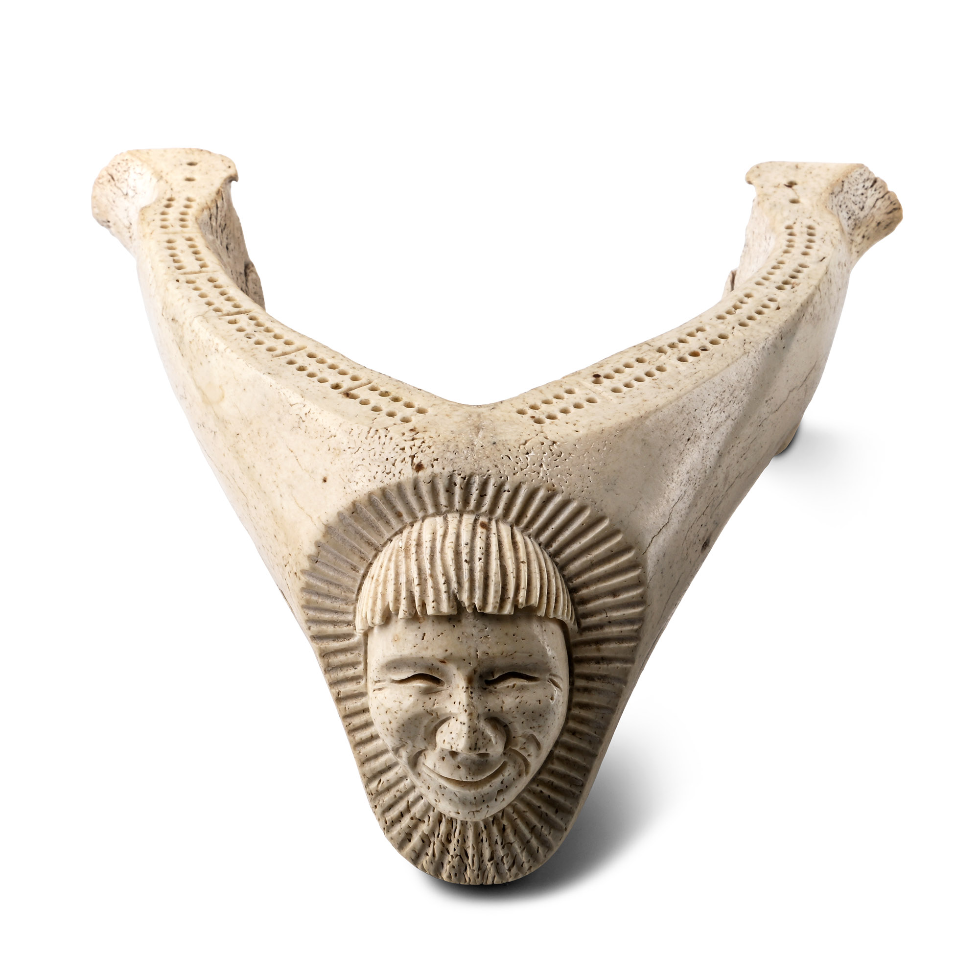 Native North American Inuit Carved Fossilized Jaw Cribbage Board