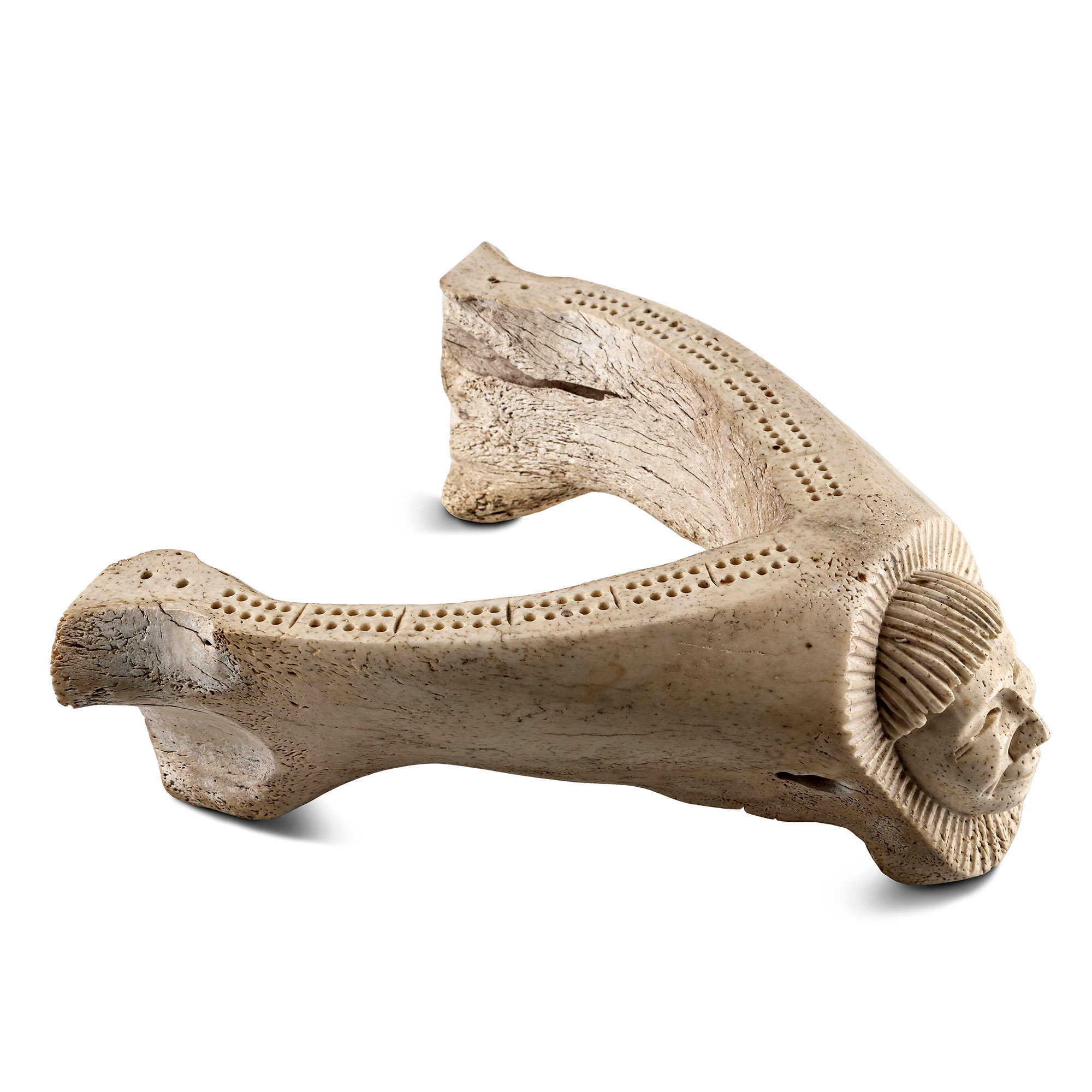 Native North American Inuit Carved Fossilized Jaw Cribbage Board